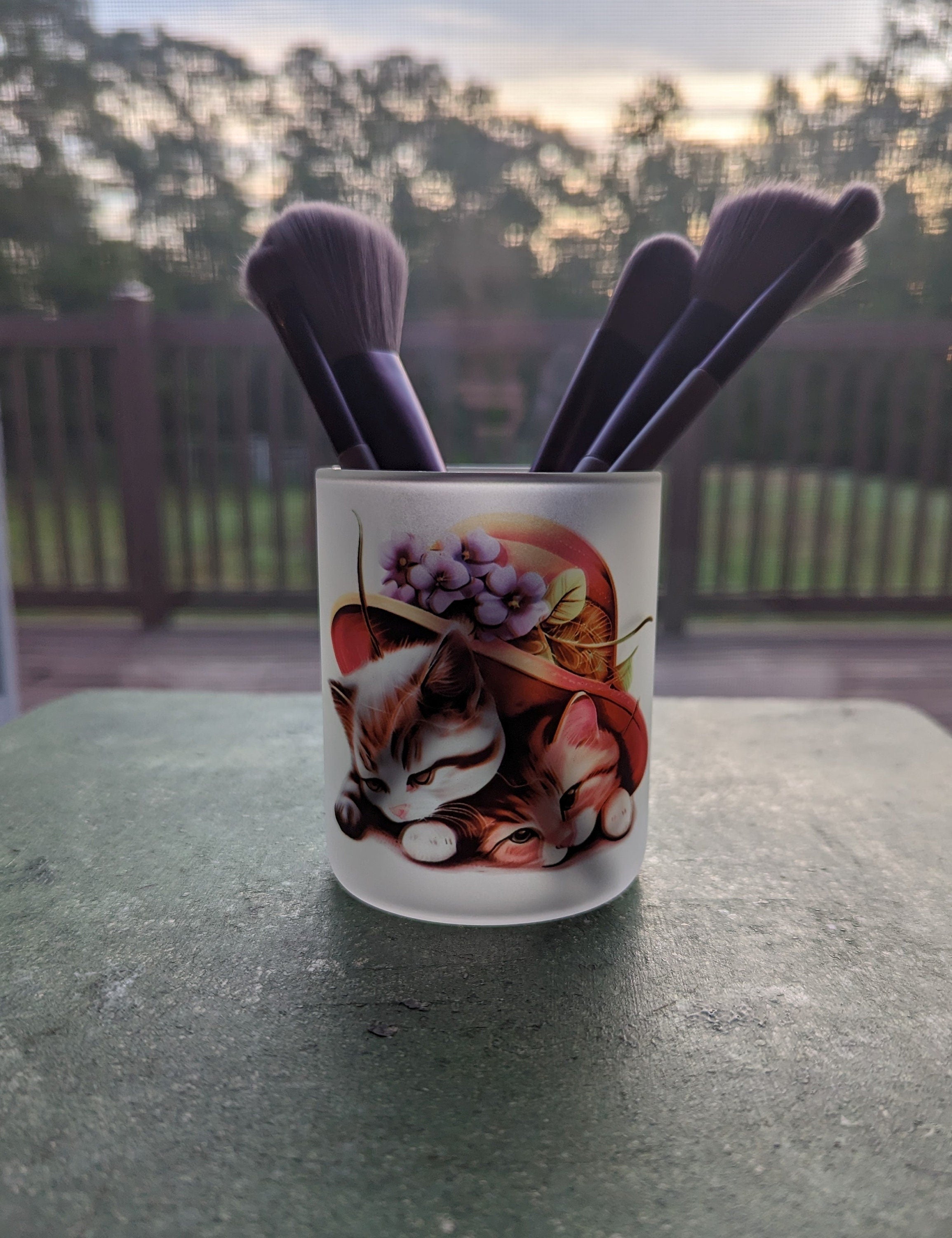 Kitten Candle Holder With A Battery Operated Flickering Tea Light