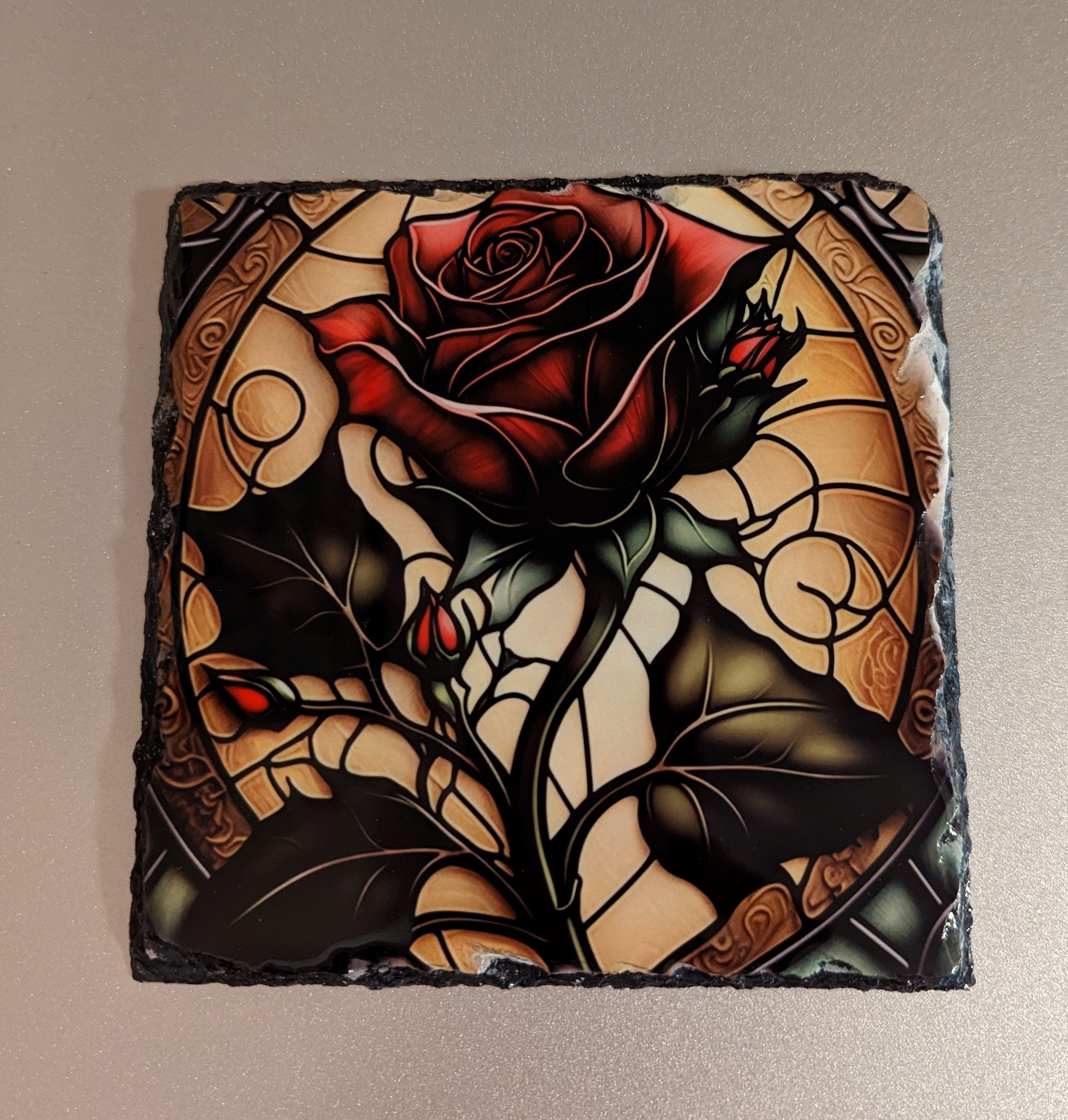 Red Rose Slate Picture With Display Legs