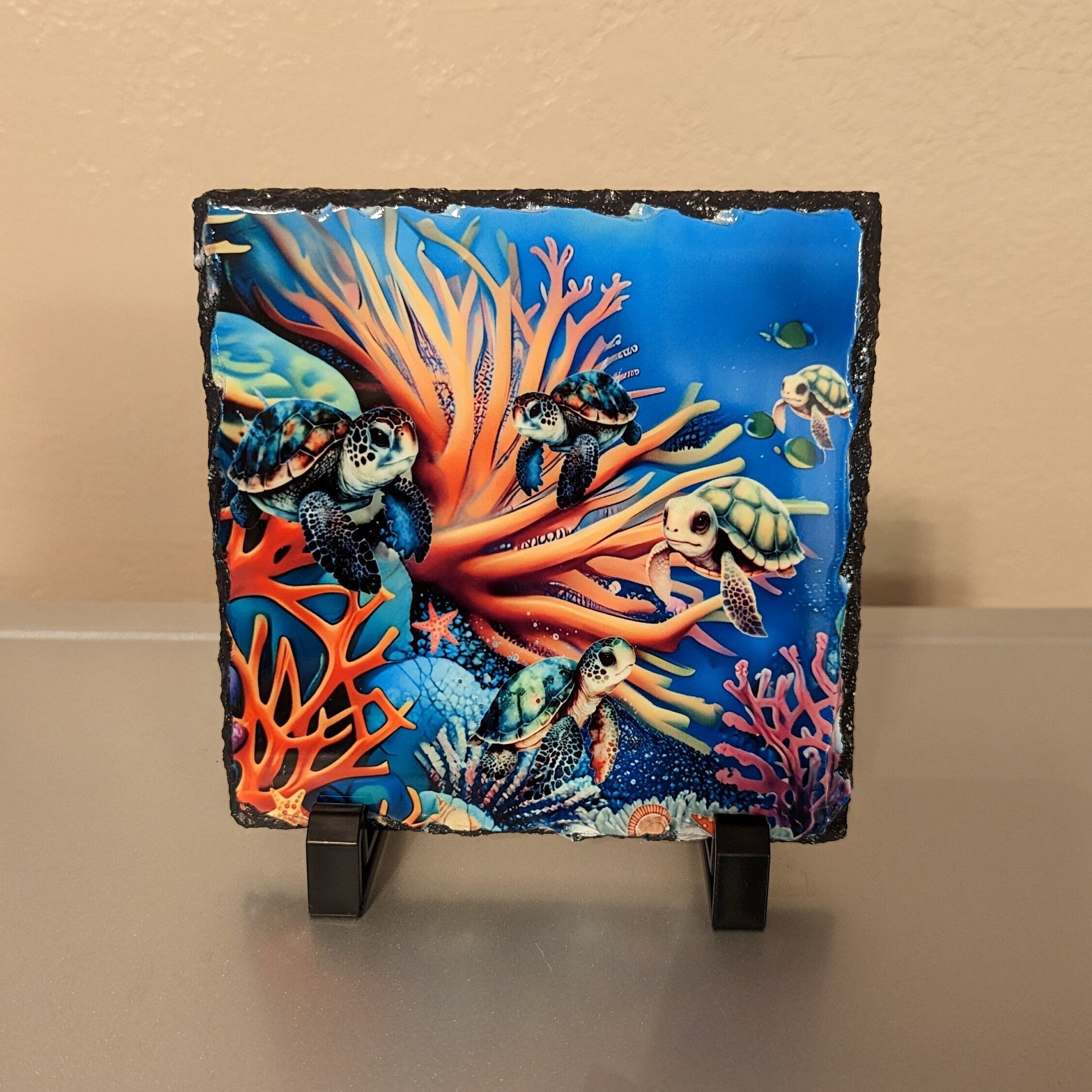 Sea Turtles Slate Picture With Display Legs