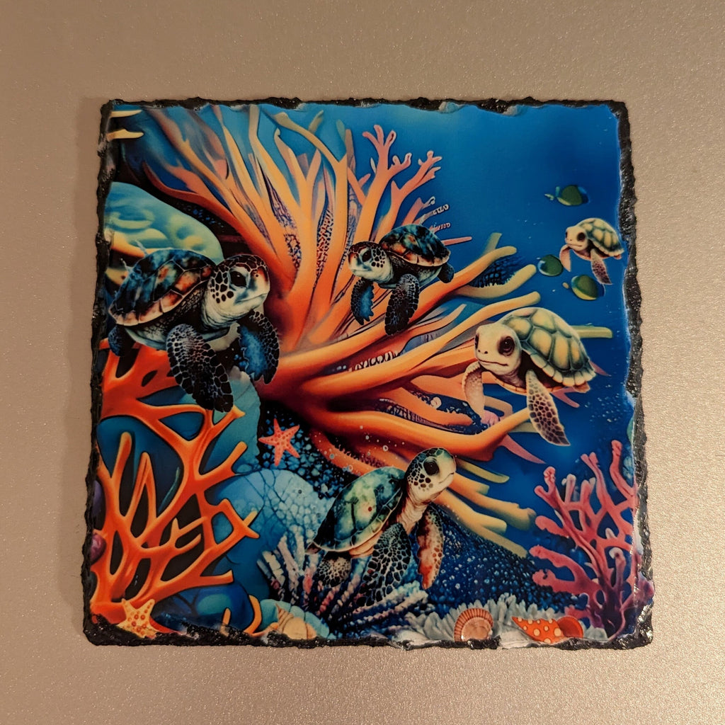 Sea Turtles Slate Picture With Display Legs