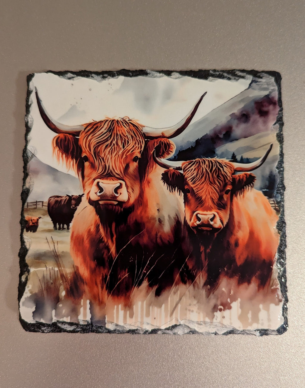 Slate Highland Cow Picture With Display Legs