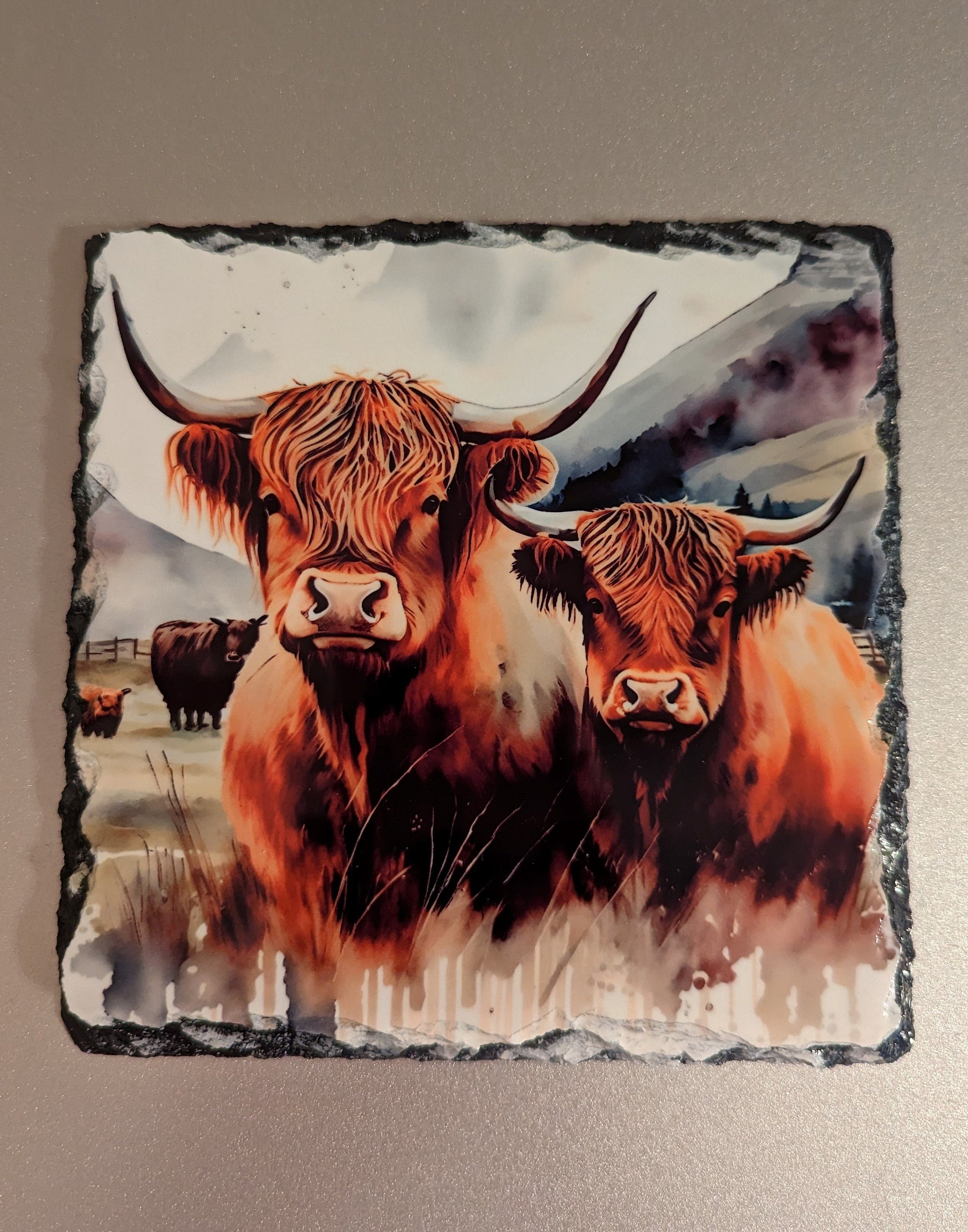 Slate Highland Cow Picture With Display Legs