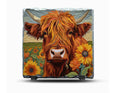 Floral Slate Highland Cow Picture With Display Legs