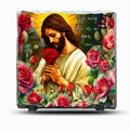 Religious Slate Picture with Jesus and Red Roses Also Includes Display Legs