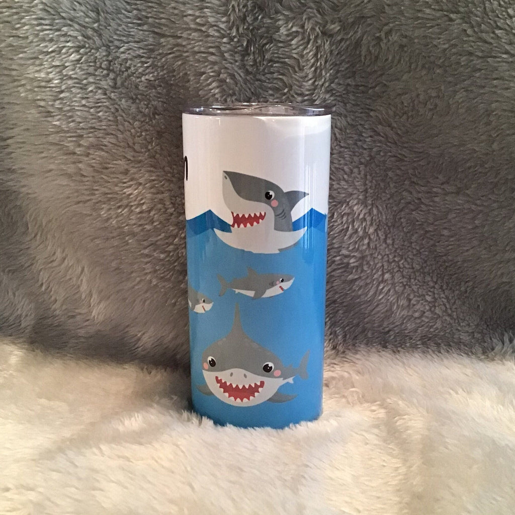 Kids Shark Tumbler Can Be Personalized, Kids Cup With Name and Reusable Straw, 15oz Skinny Tumbler - Great Size For Kids On The Go