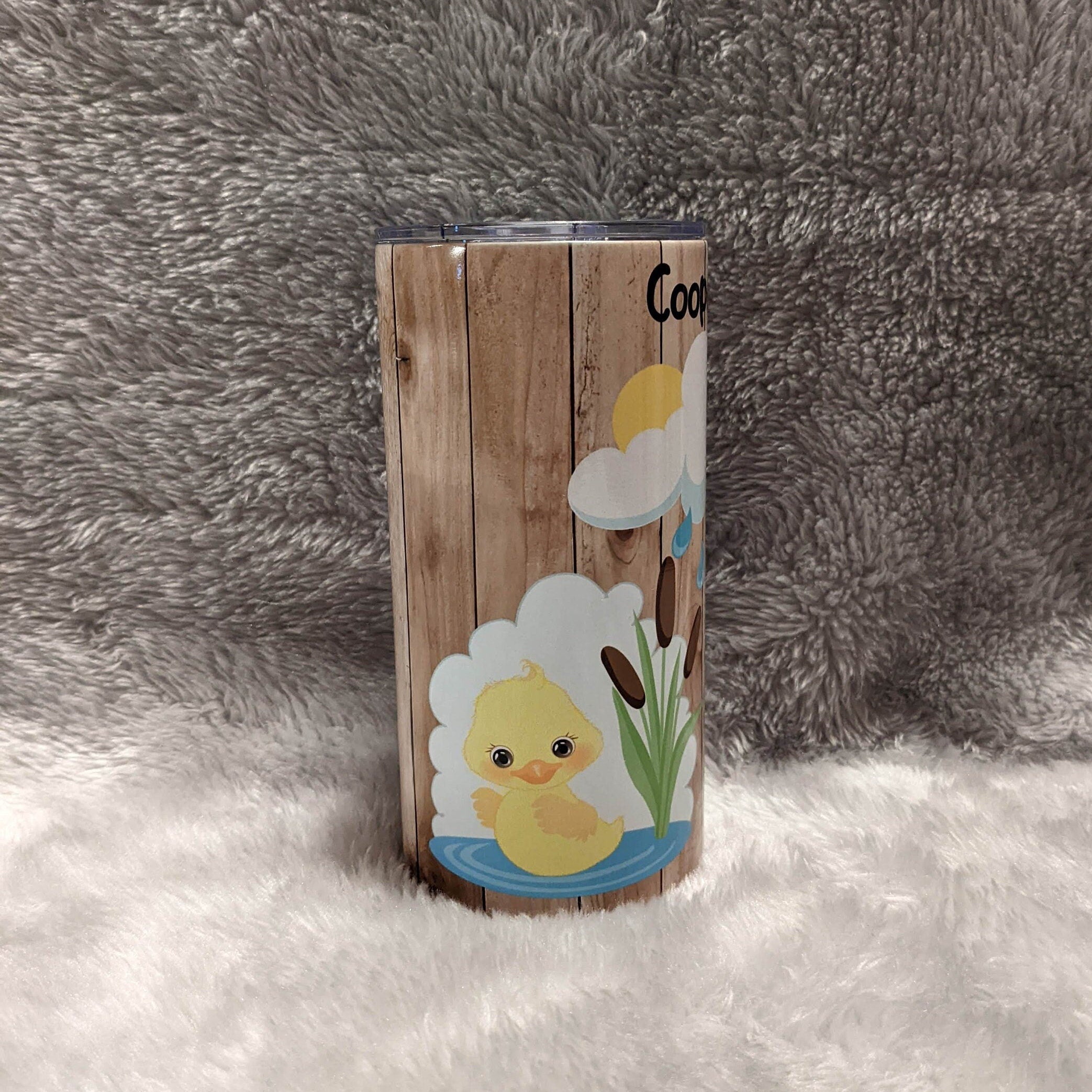 Cute Duck Tumbler With Ducks In The Rain With Their Umbrellas, Can Be Personalized, Cup With Name, Includes Reusable Plastic Straw