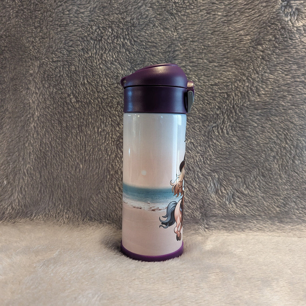 Cute Blonde Cowgirl and Pony Kids Water Bottle 12oz With Reusable Straw Can Be Personalized