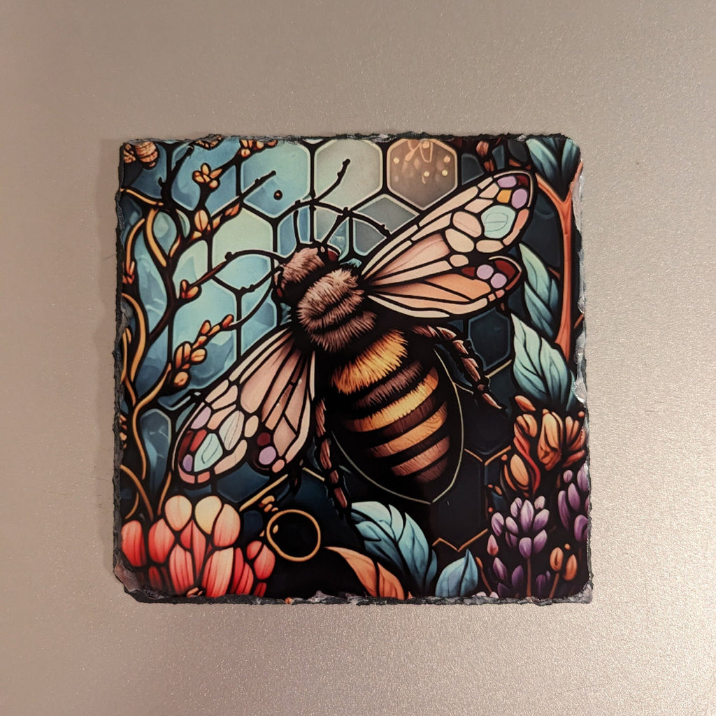 Stained Glass Design Slate Bee Picture With Display Legs