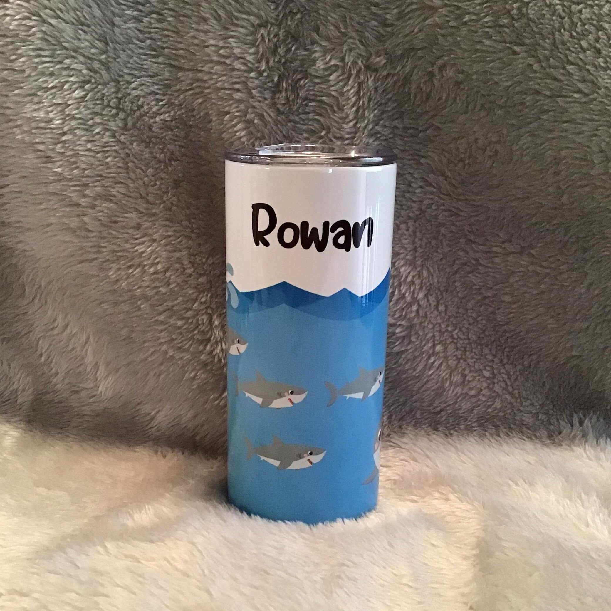 Kids Shark Tumbler Can Be Personalized, Kids Cup With Name and Reusable Straw, 15oz Skinny Tumbler - Great Size For Kids On The Go