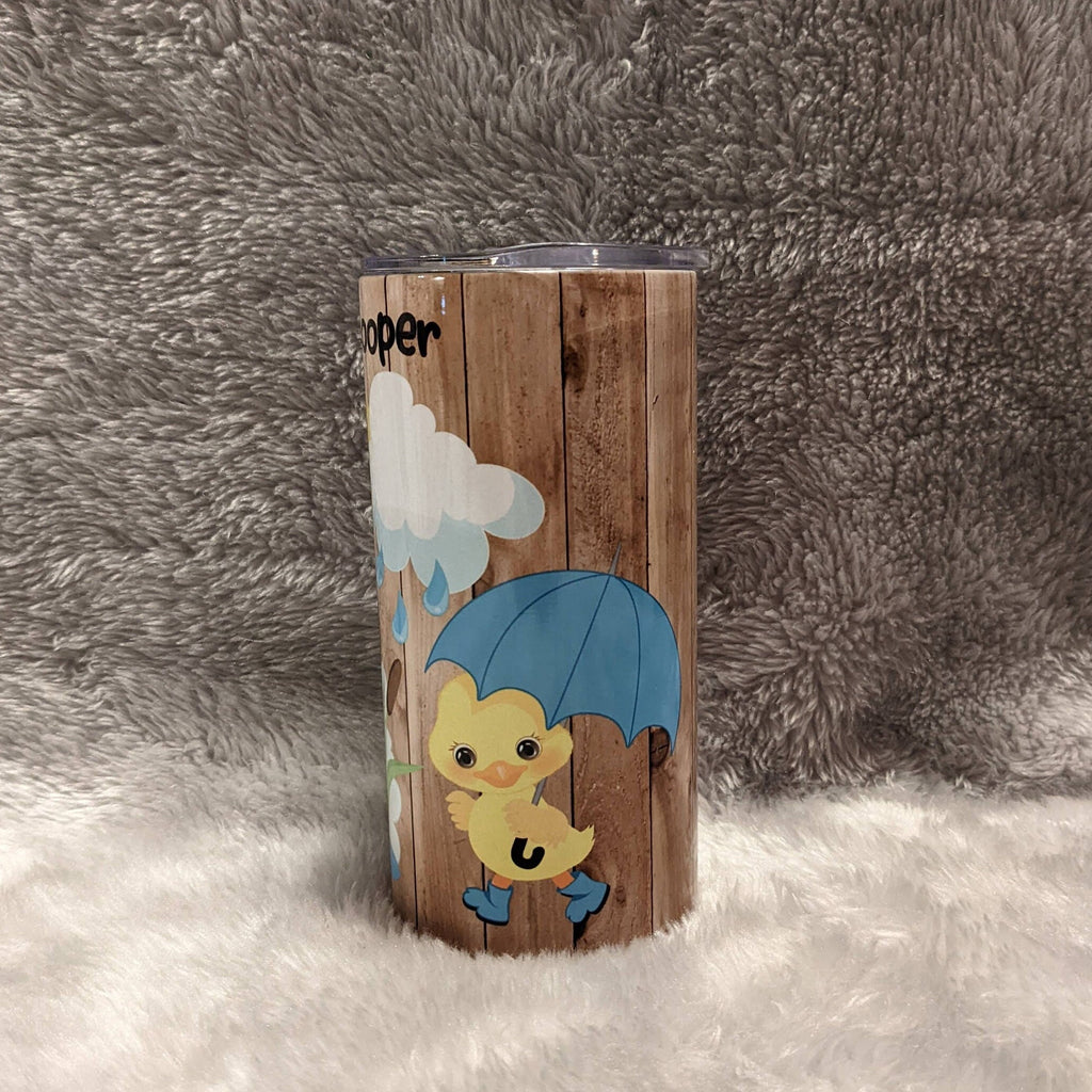 Cute Duck Tumbler With Ducks In The Rain With Their Umbrellas, Can Be Personalized, Cup With Name, Includes Reusable Plastic Straw