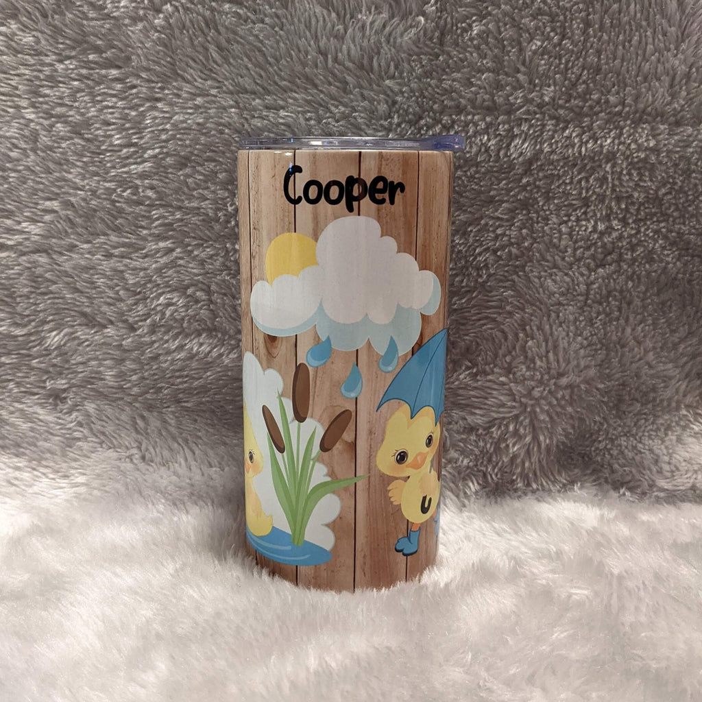 Cute Duck Tumbler With Ducks In The Rain With Their Umbrellas, Can Be Personalized, Cup With Name, Includes Reusable Plastic Straw