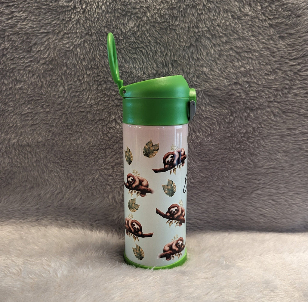 Kids Sloth Water Bottle 12oz With Reusable Straw Can Be Personalized