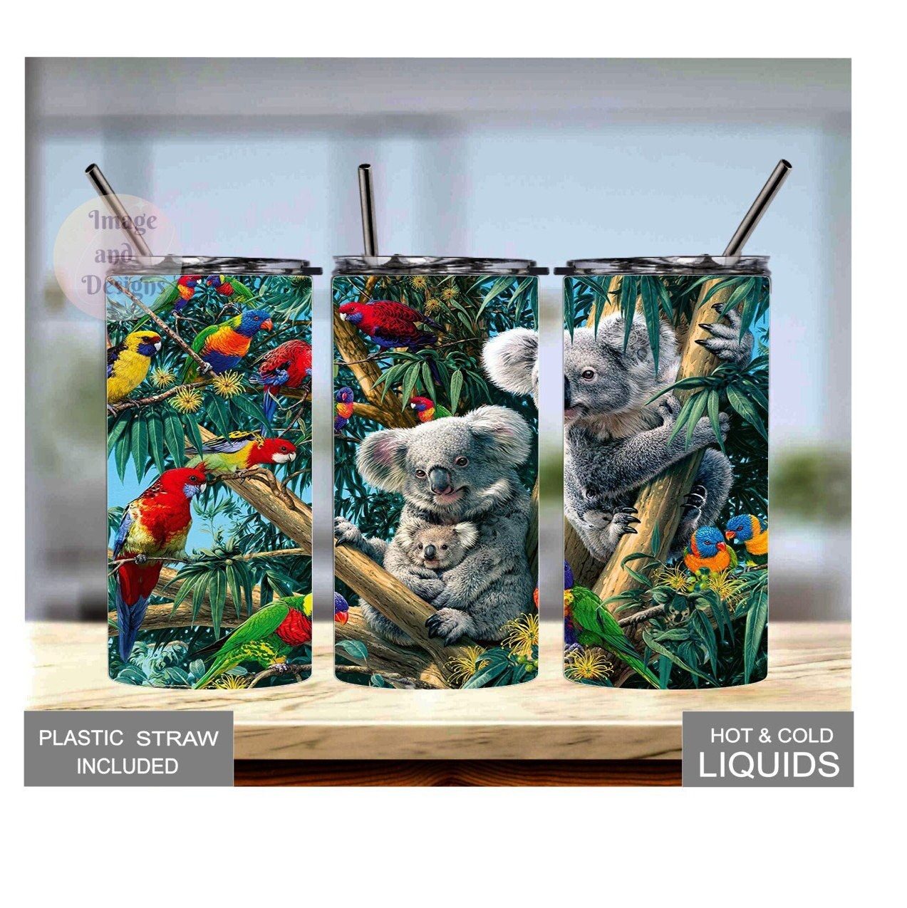 Cute Koala Bear Tumbler for Kids, Includes Lid and Reusable Straw, Jungle Theme Kids Cup