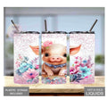 Cute Piglet Tumbler with Floral Accents and a Glitter Design - Perfect for Kids and Pig Lovers, Kids Pig Tumbler, Pig Cup, Pig Lover Gift
