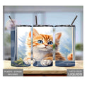 Kids Kitten Tumbler with Playful Kitten Peeking in the Window 15oz With Reusable Straw, Can Be Personalized