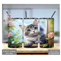 Adorable Kids Kitten Tumbler 15oz With Reusable Straw, Can Be Personalized