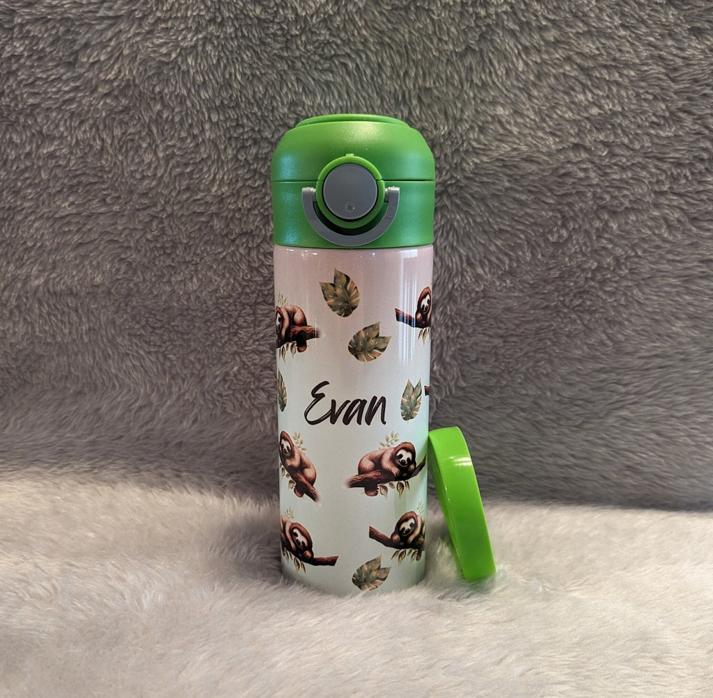Kids Sloth Water Bottle 12oz With Reusable Straw Can Be Personalized