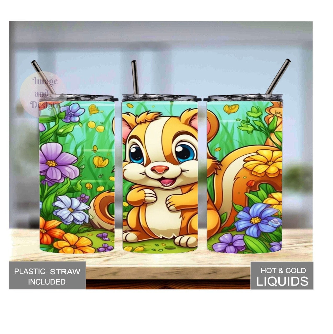 Kids Chipmunk Tumbler, Kids Personalized Chipmunk Cup, Tumbler For Kids, Kids Gift, Kids 15oz Tumbler With Reusable Straw