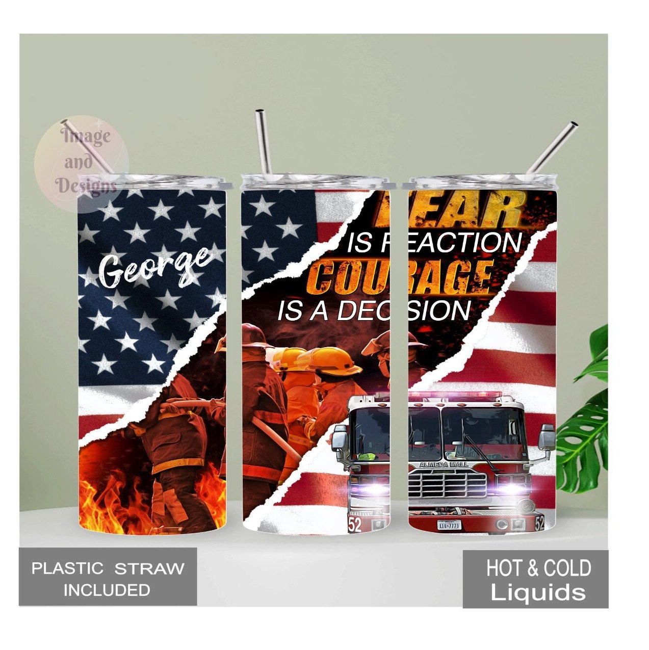 Firefighter Tumbler Personalized, Fear Is Reaction Courage Is A Decision, Gift for Firefighter, Firefighter Cup With Name, Fire Fighter Gift