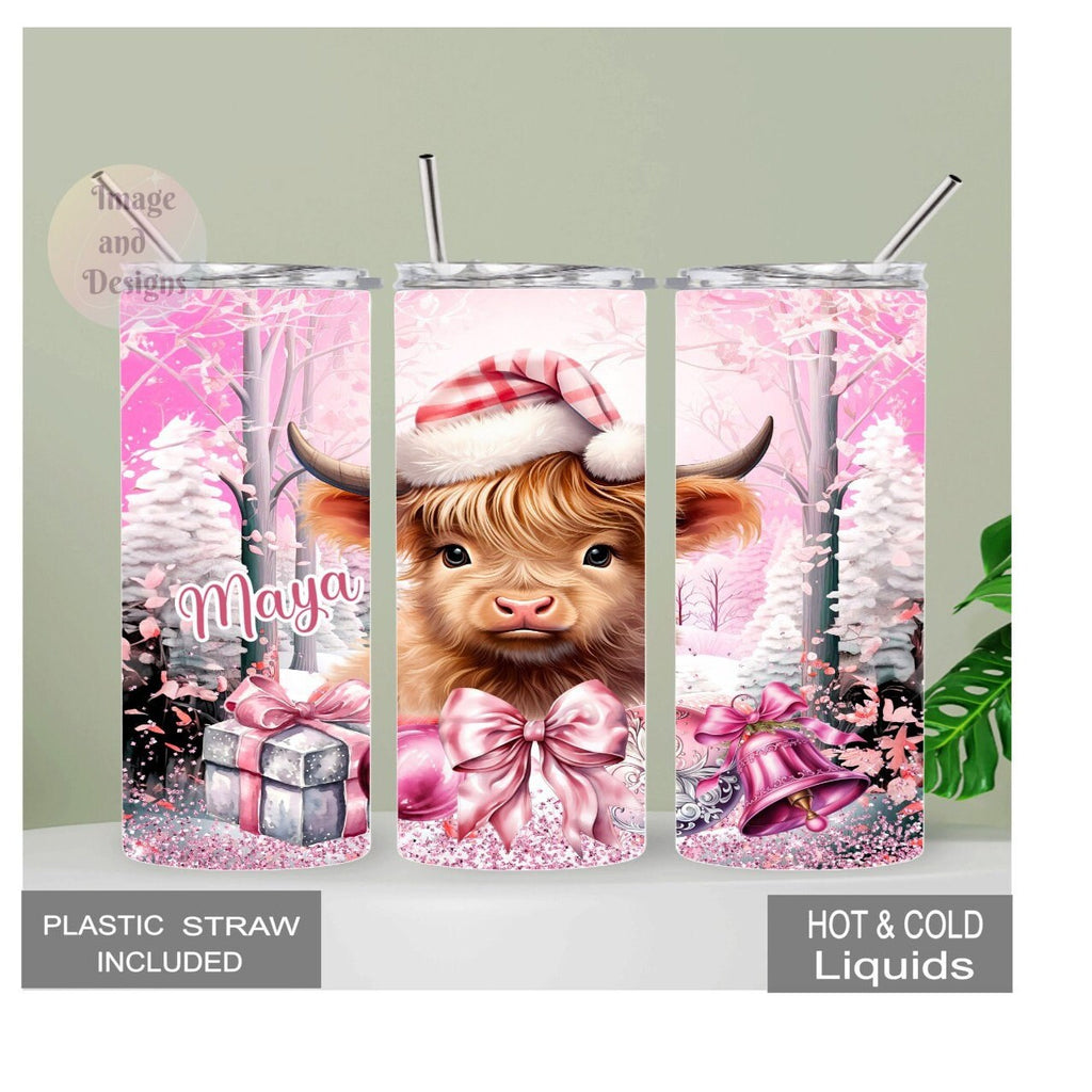 Adorable Hyland Cow Tumbler with A Hyland Calf Ready For Christmas, Christmas Tumbler, Winter Wonderland 20oz tumbler with straw