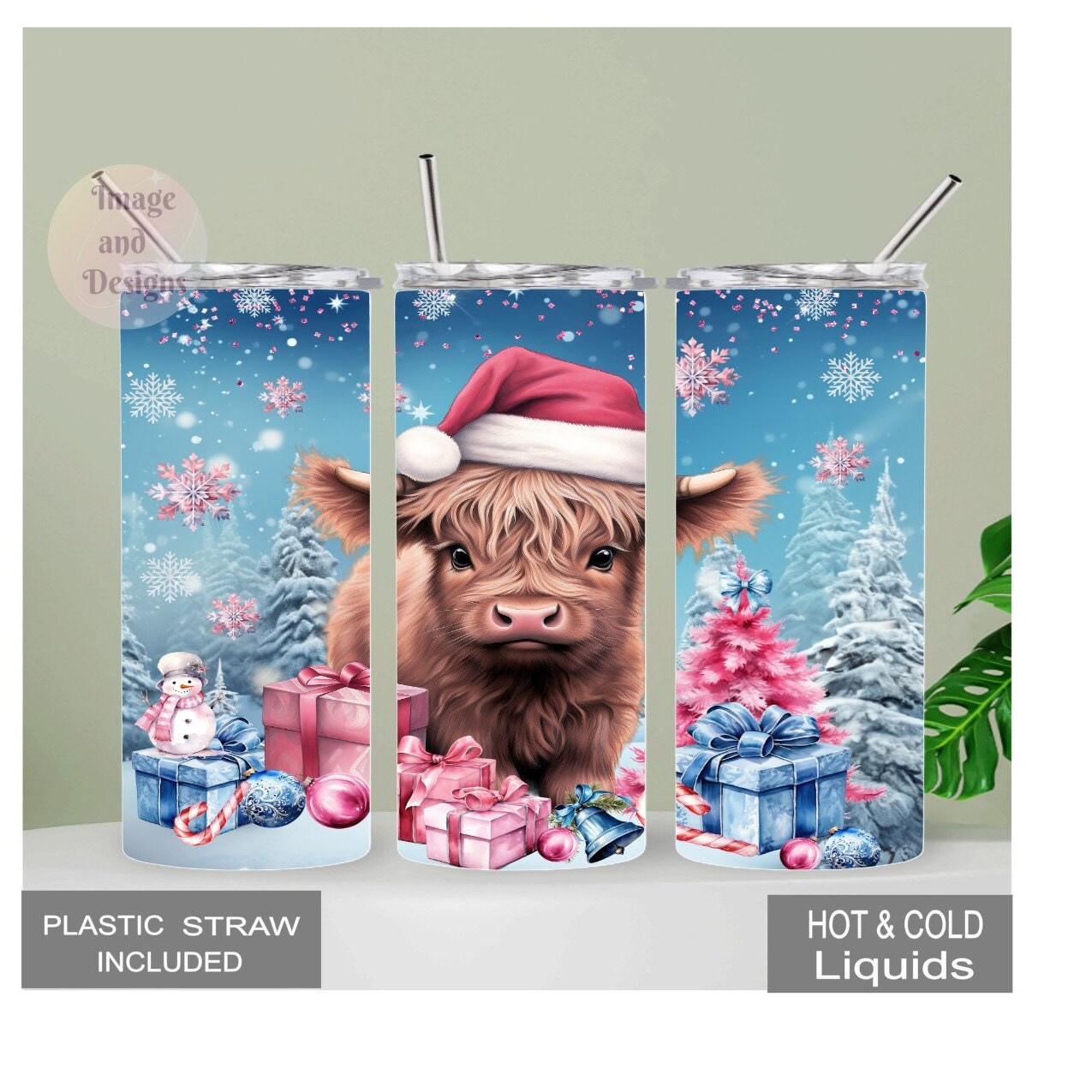 Cute Highland Cow Tumbler with A Calf Ready For Christmas, Christmas Tumbler, Winter Wonderland, 20oz tumbler with straw, Highland Cow