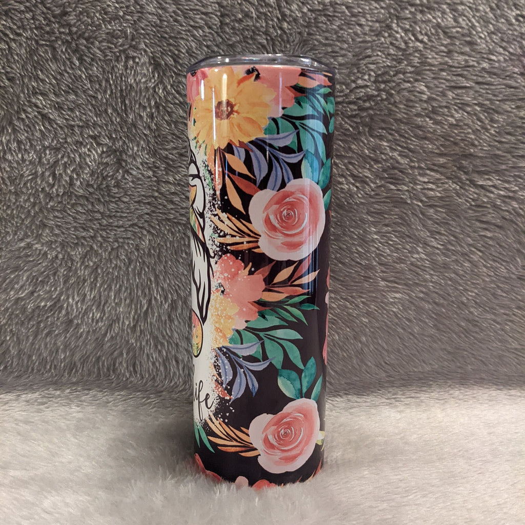 Beach Life Messy Bun Girl Tumbler 20oz With Reusable Straw