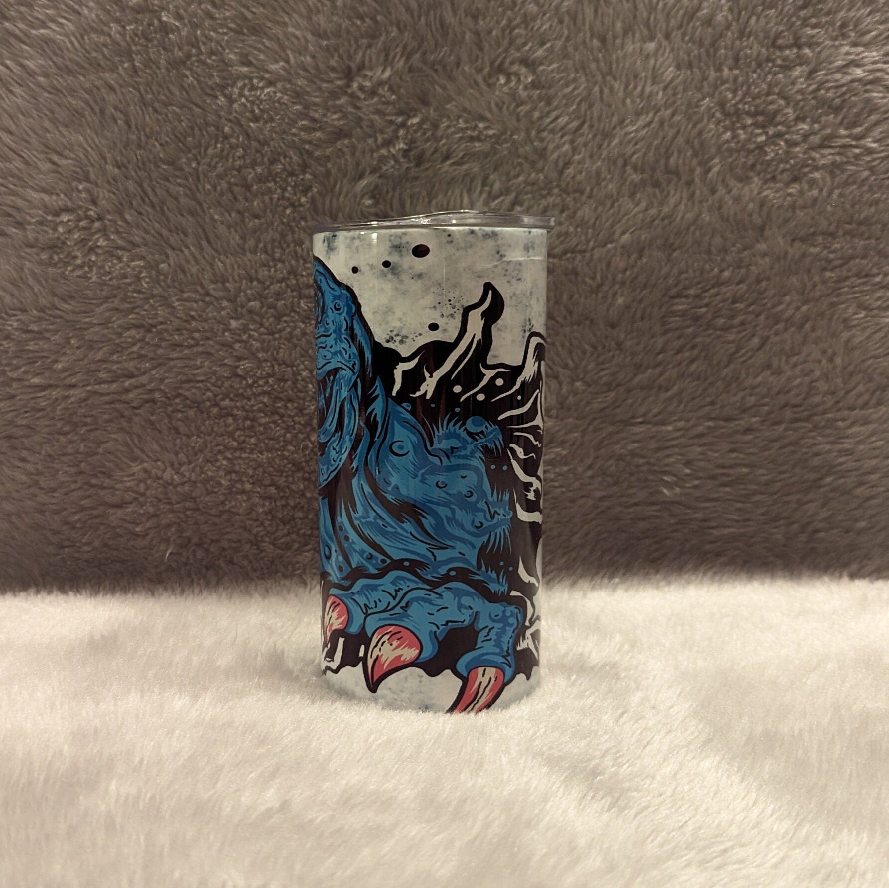 Kids Blue Dinosaur Tumbler 15oz With Reusable Straw, Can Be Personalized