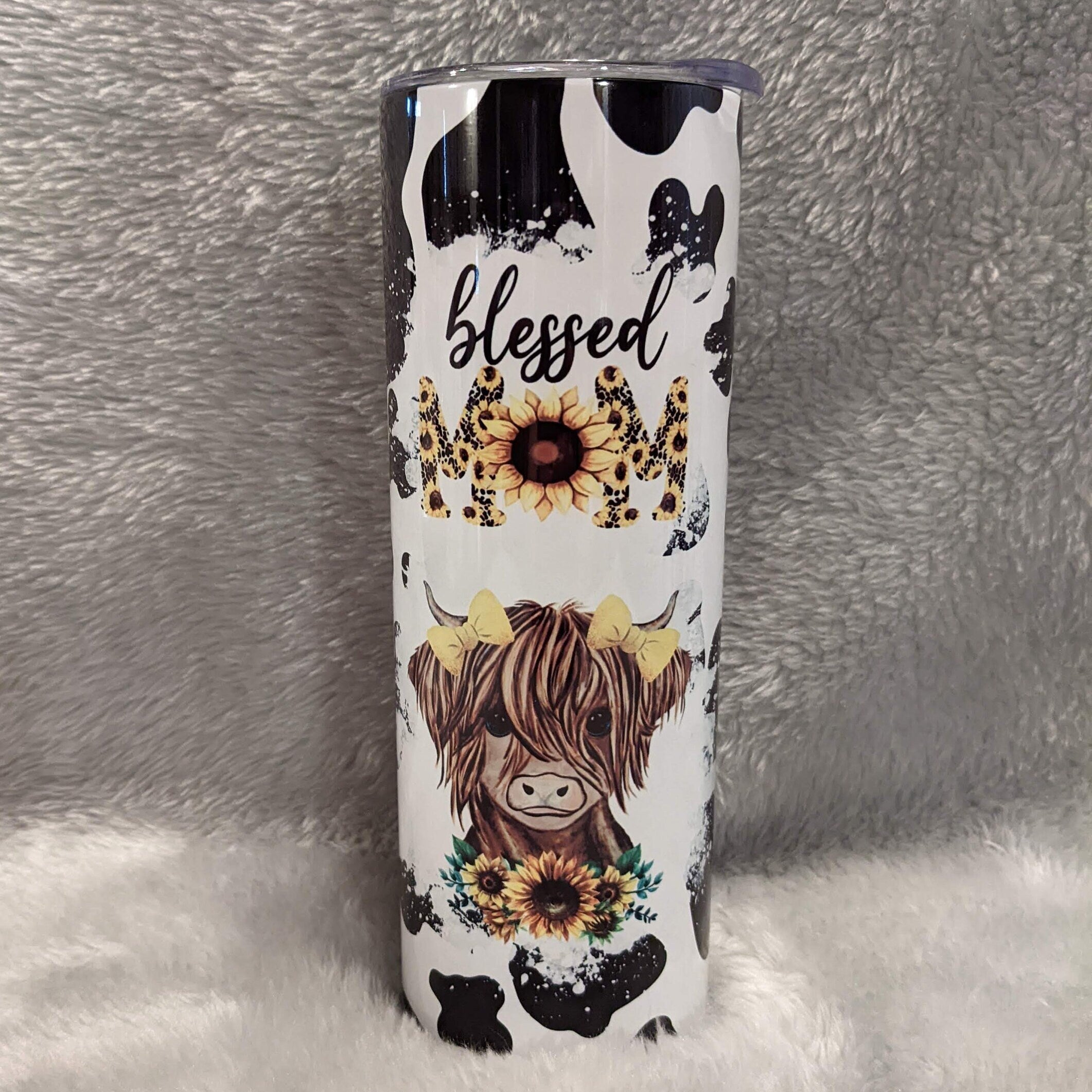 Blessed Mom Cow Tumbler  20oz With Reusable Straw