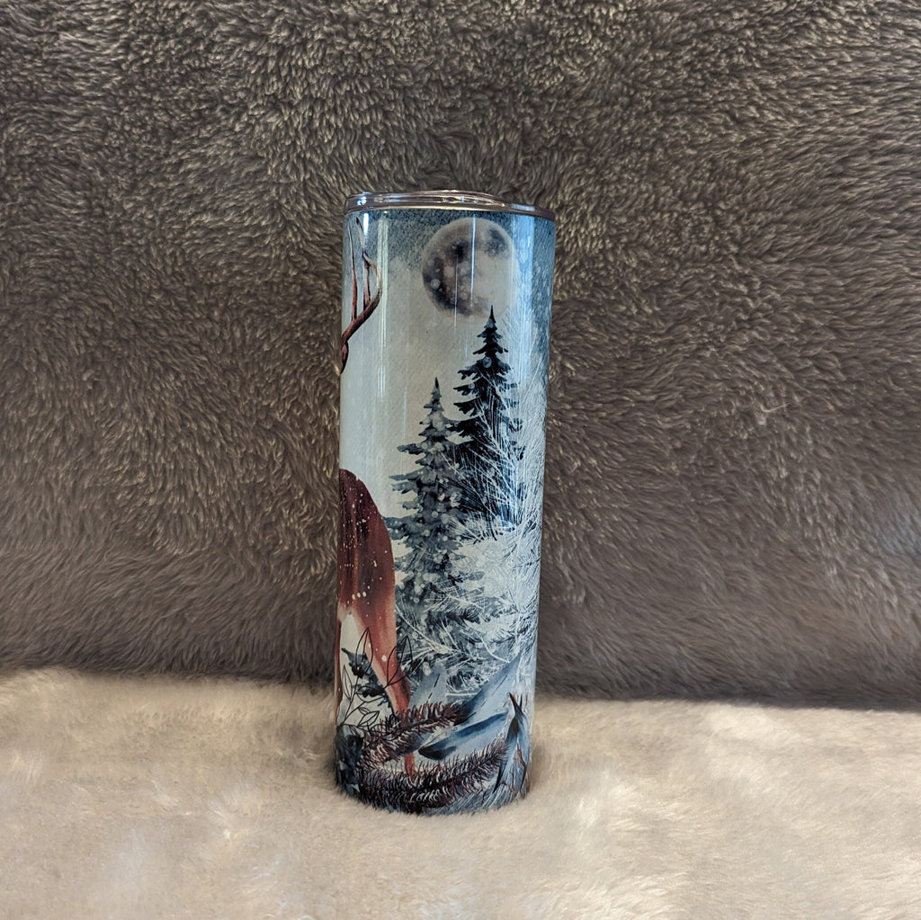 Beautiful Deer In The Snow Tumbler, Deer Cup, Deer Tumbler, Winter Deer Cup, Personalized Tumbler, Deer Cup With Name, Gift For Nature Lover