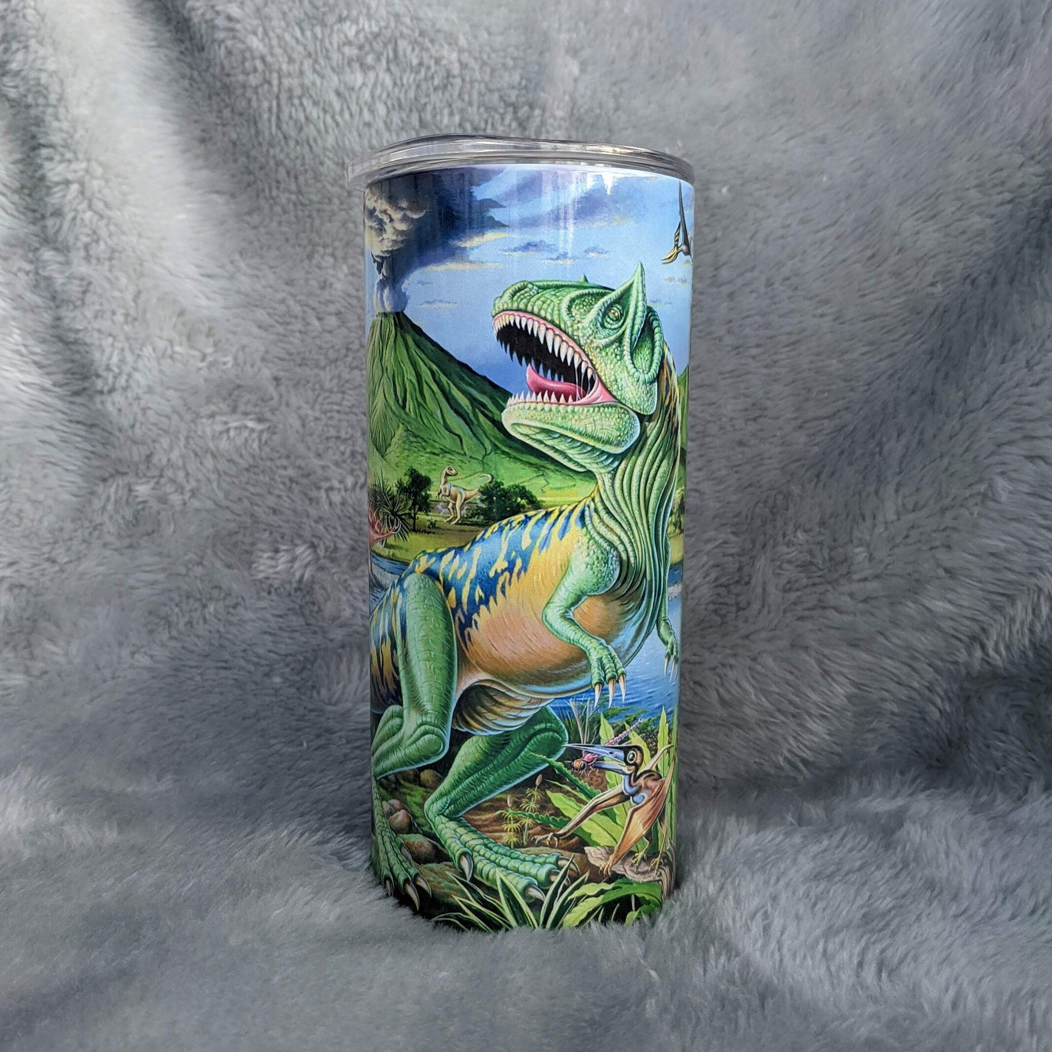 Kids Dinosaur Tumbler With Reusable Plastic Straw, Dinosaur Tumbler, Dinosaur Theme, Kids Personalized Tumbler, 15oz tumbler, Insulated Cup