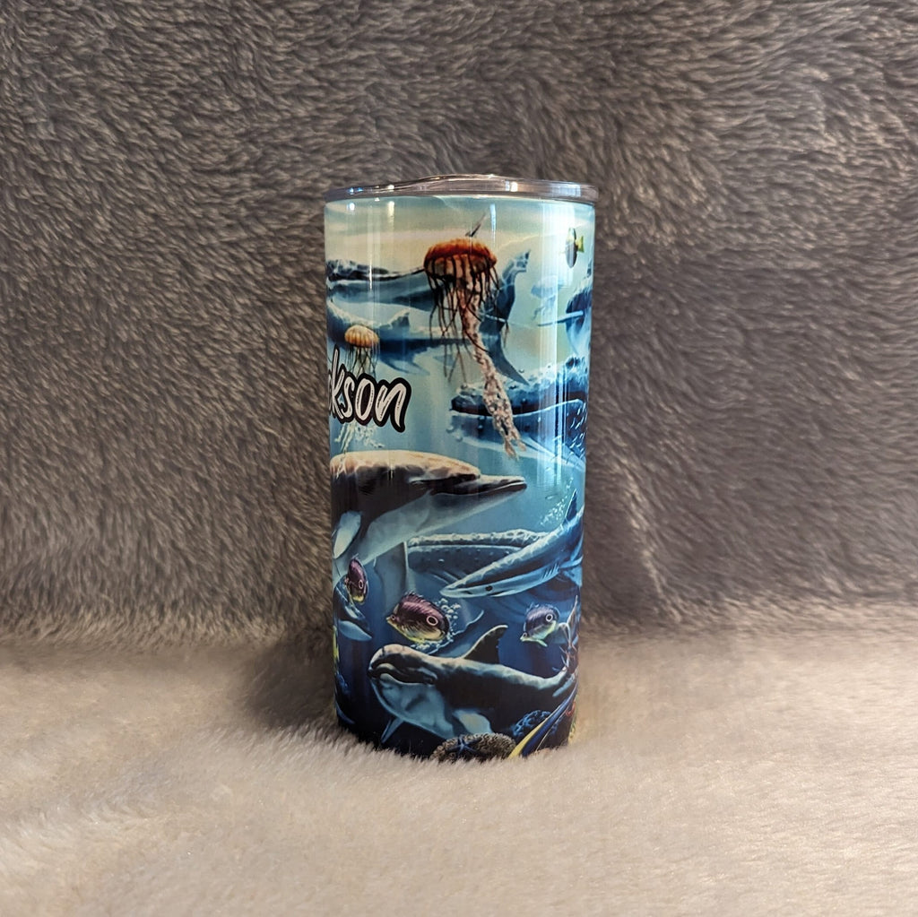 Colorful Kids Tumbler with Dolphins Sea Turtles Sharks, and More, Fun Drinkware for Little Explorers! Dolphin Cup With Name