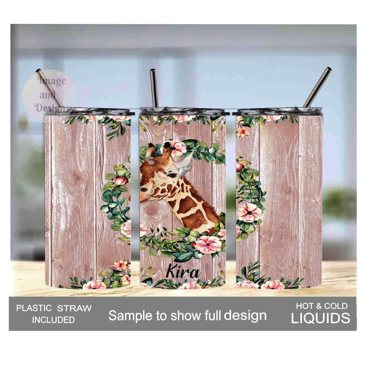 Kids Giraffe Tumbler With Reusable Straw, Giraffe Tumbler, Kids Personalized Tumbler, Personalized Tumbler Kids, Kids Cup With Name