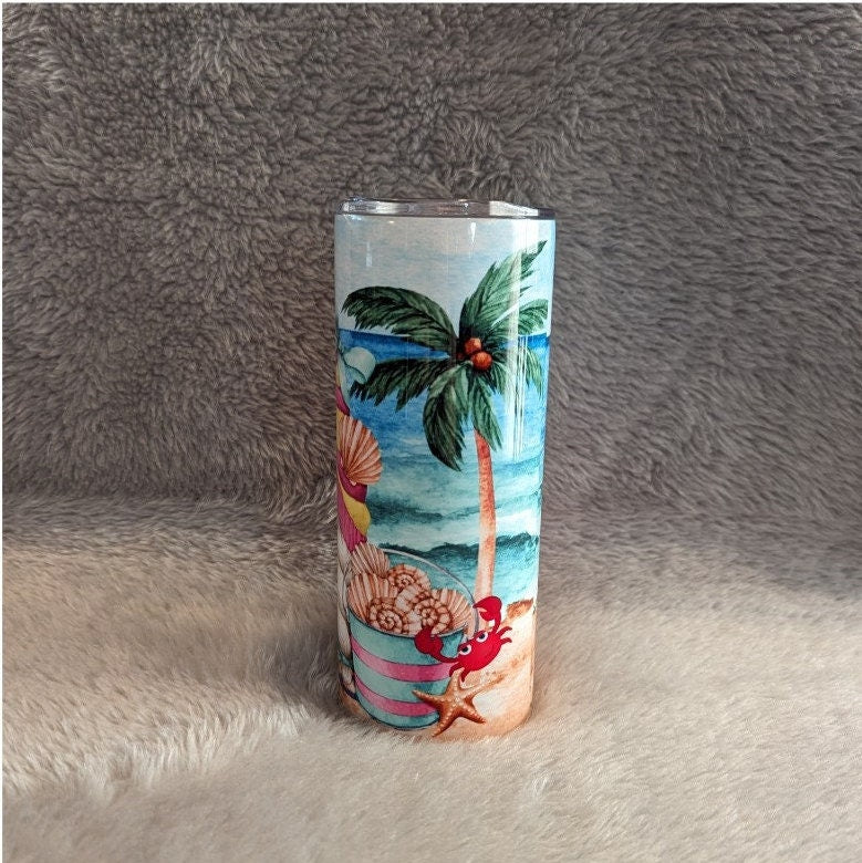 Cute Beach Gnome Tumbler Can be Personalized, Great For Home Or At The Beach, 20oz Insulated Tumbler With Reusable Straw, Beach Lover Gift