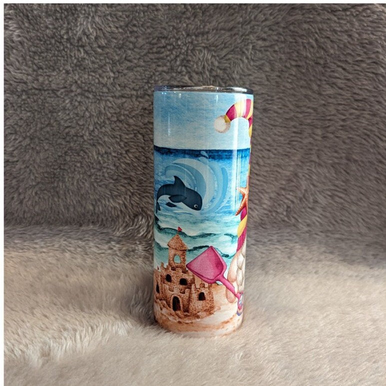 Cute Beach Gnome Tumbler Can be Personalized, Great For Home Or At The Beach, 20oz Insulated Tumbler With Reusable Straw, Beach Lover Gift
