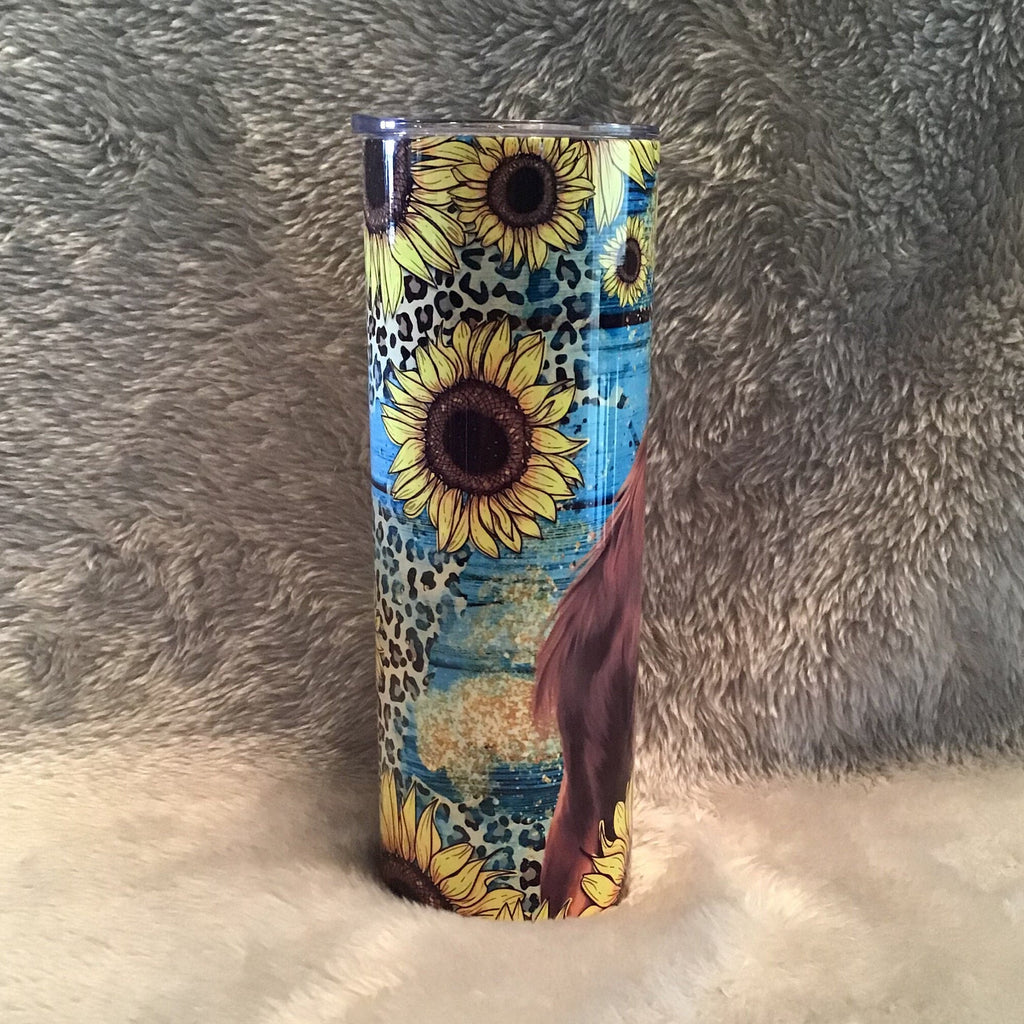 Horse Tumbler With Sunflowers 20oz With Reusable Straw, Can Be Personalized