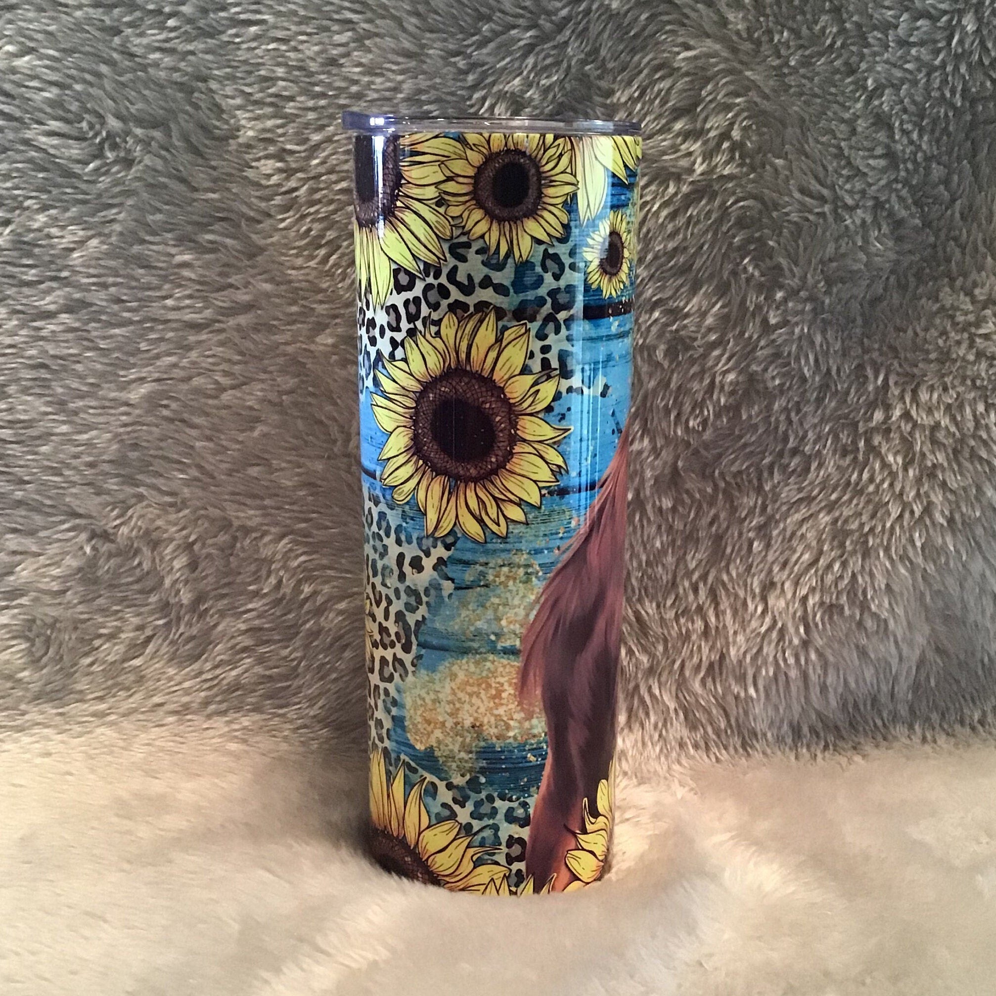 Horse Tumbler With Sunflowers 20oz With Reusable Straw, Can Be Personalized