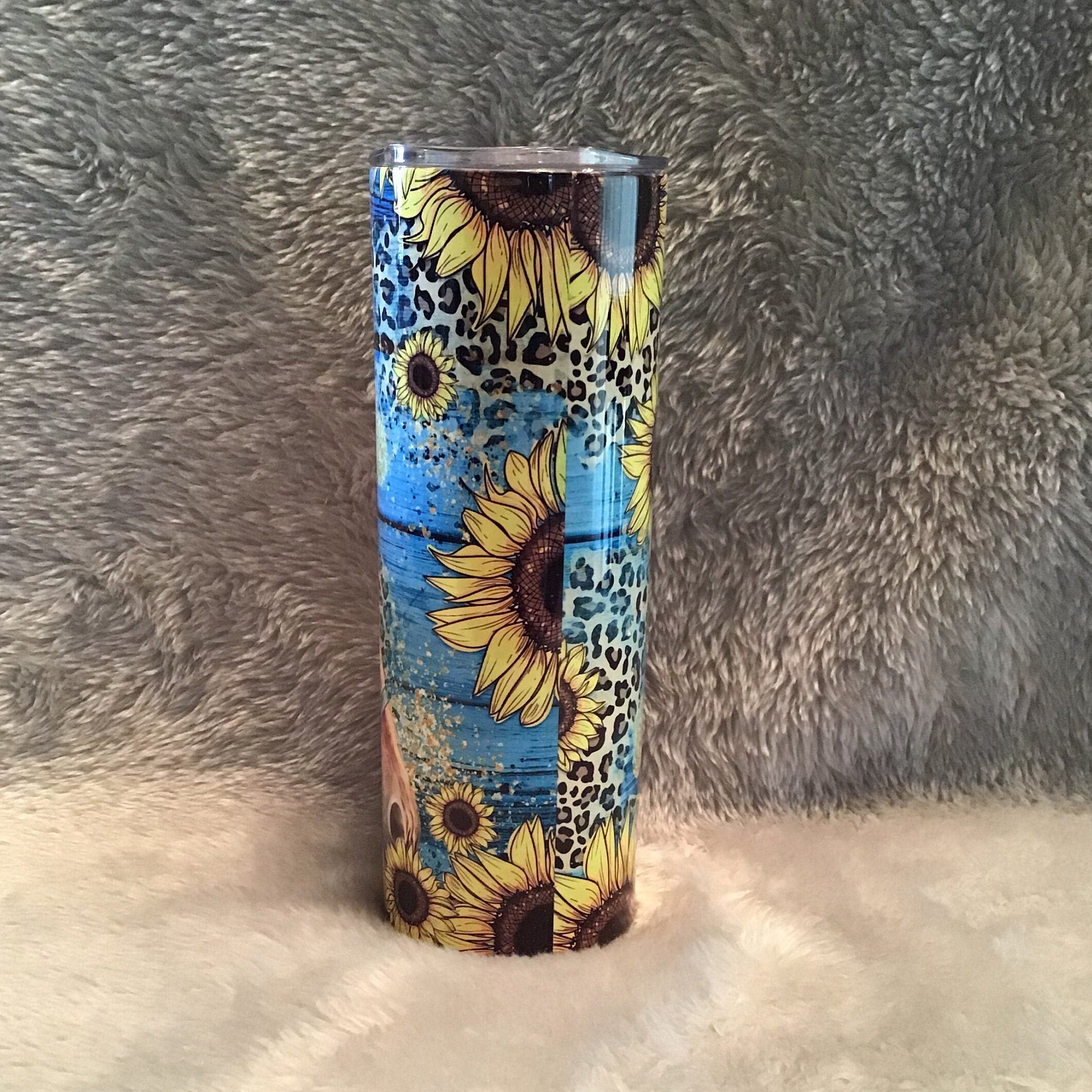 Horse Tumbler With Sunflowers 20oz With Reusable Straw, Can Be Personalized