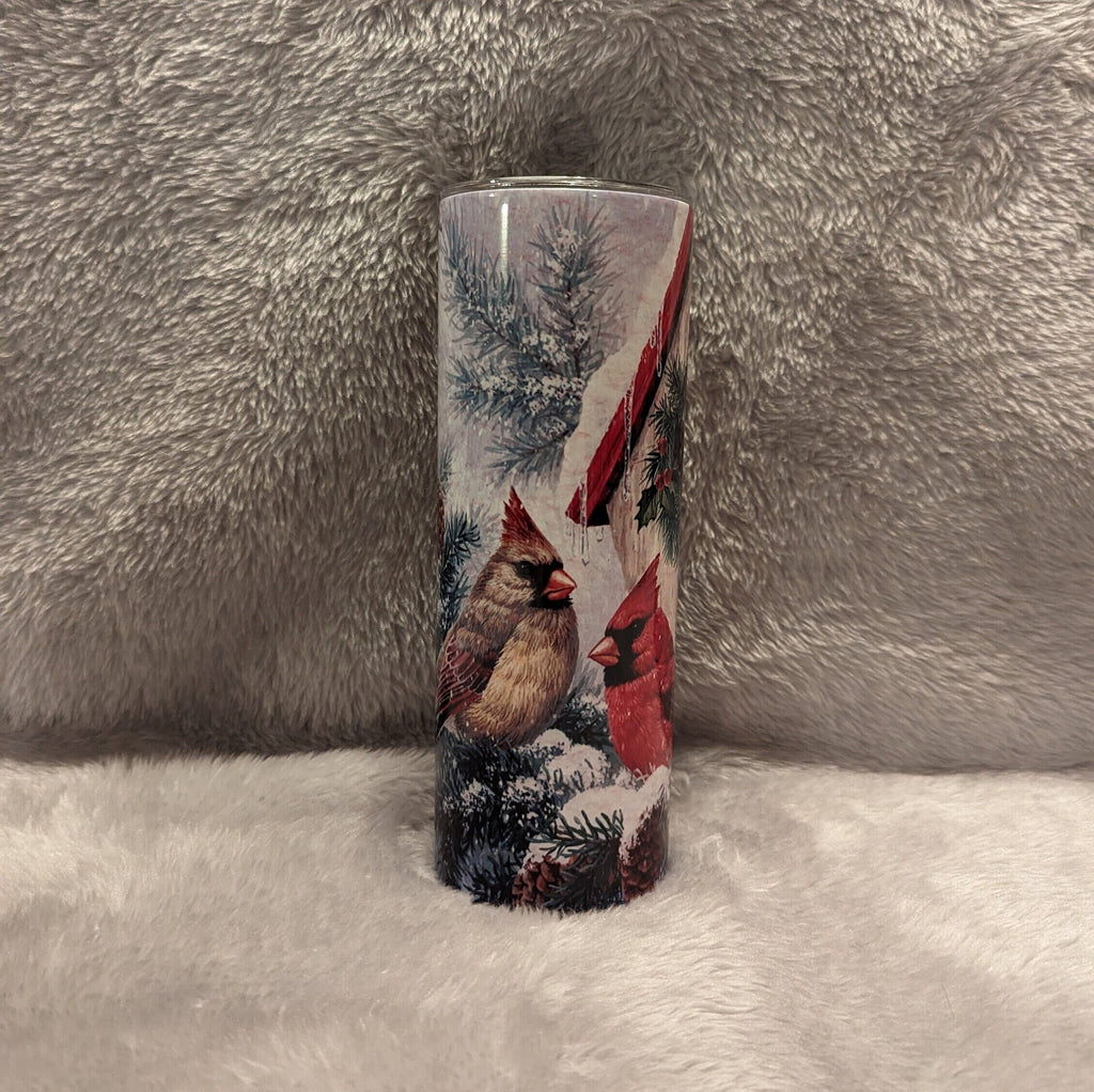 Winter Wonderland Cardinals in the Snow Tumbler 20oz With Reusable Straw, Can Be Personalized