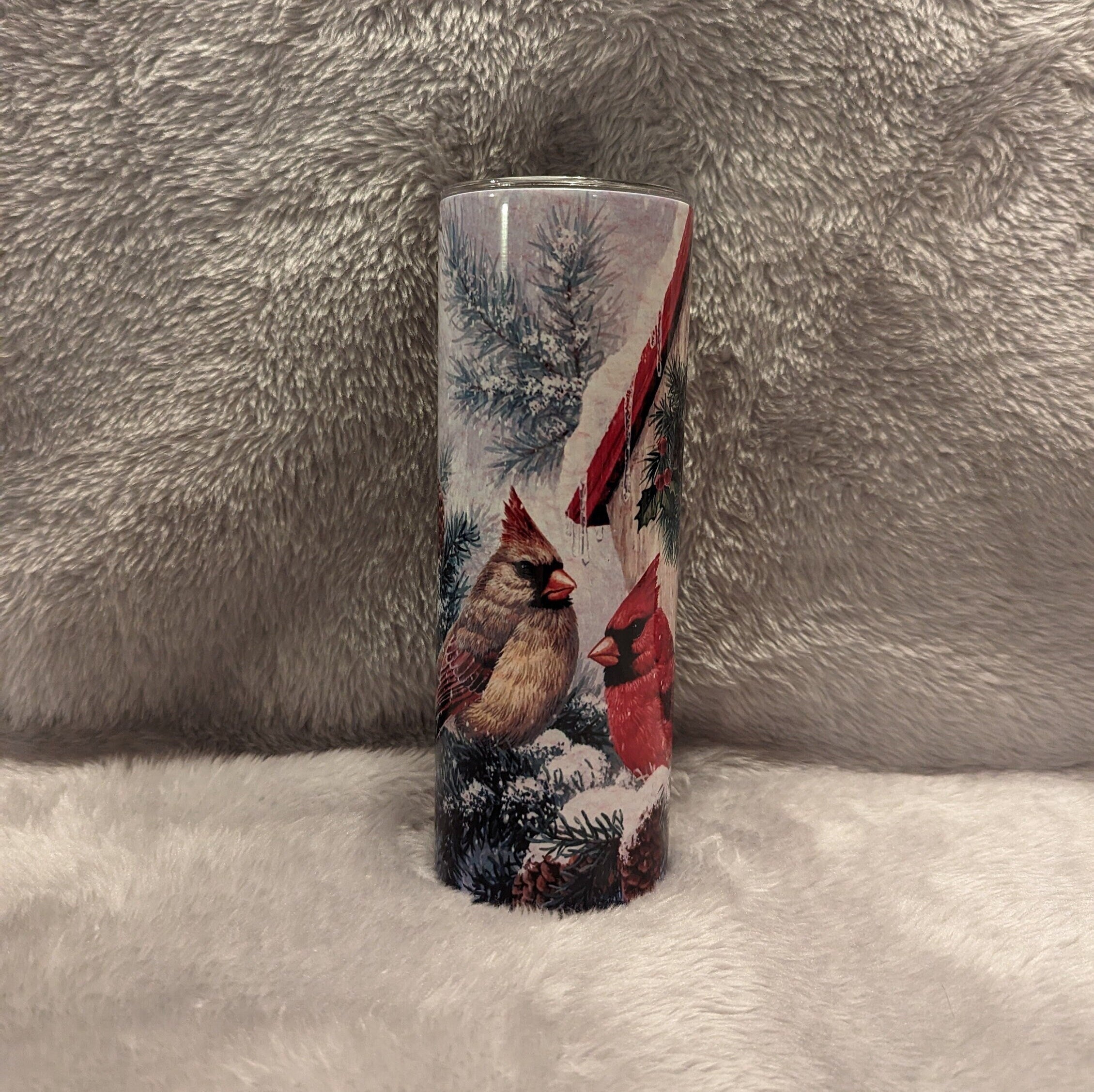 Winter Wonderland Cardinals in the Snow Tumbler 20oz With Reusable Straw, Can Be Personalized