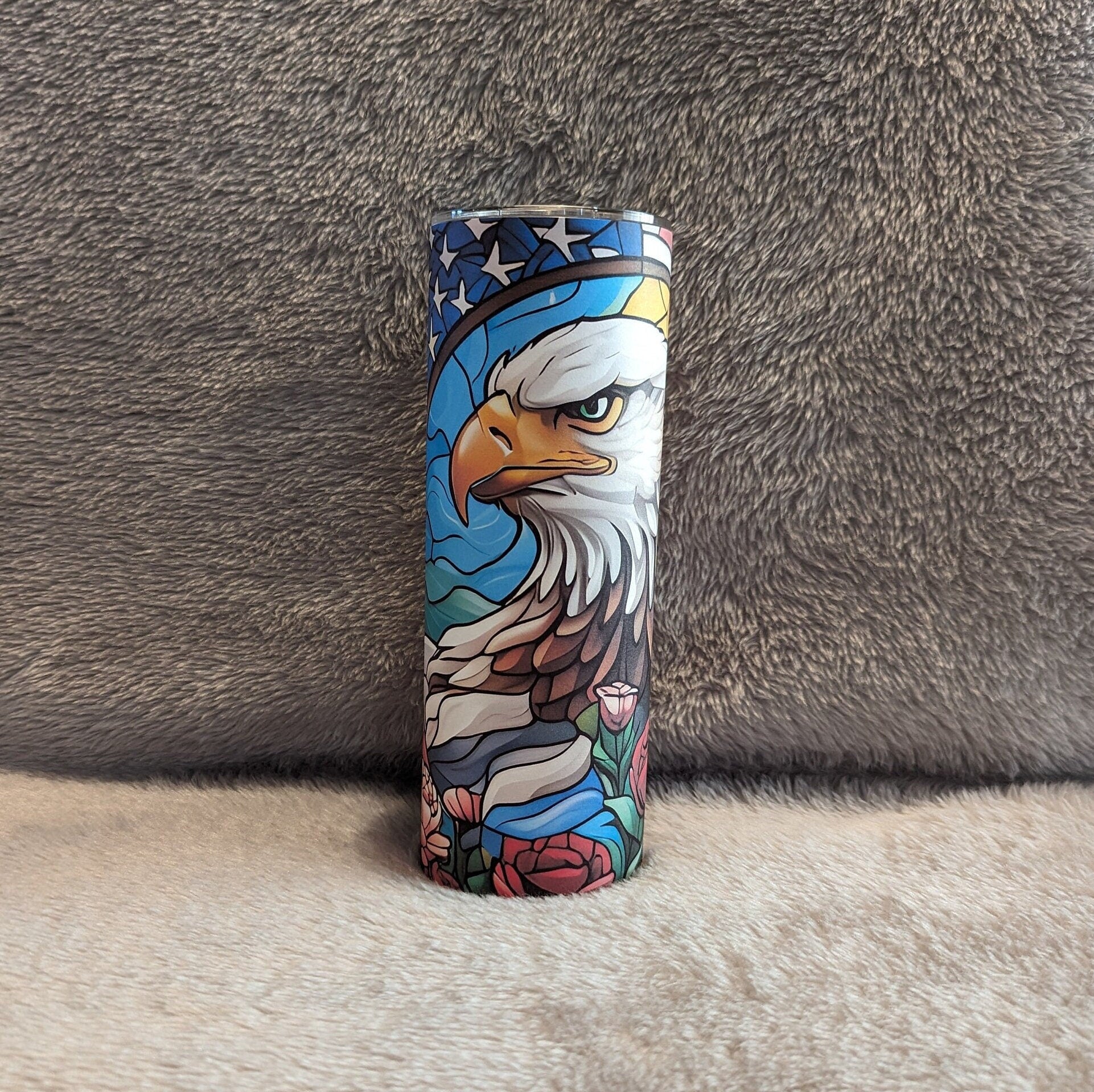 Beautiful Patriotic Eagle Tumbler With A Stained Glass Design, Eagle Cup, Patriotic Eagle Cup, Great Gift For Eagle Lover