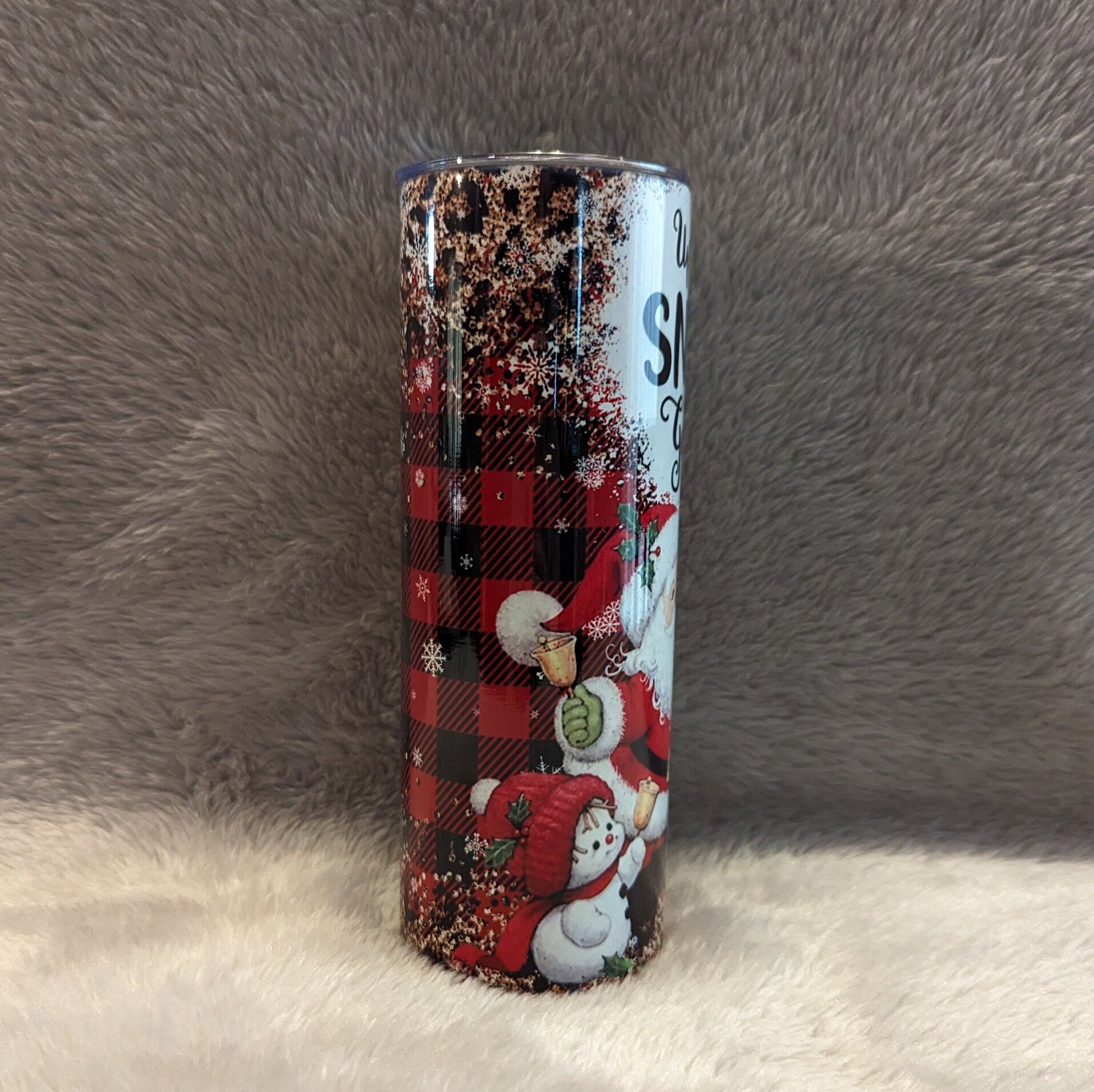 Adorable Up to Snow Good Tumbler Featuring Santa and Snowman, Christmas Tumbler Drinkware, Christmas Party Gift, Festive Winter Wonderland