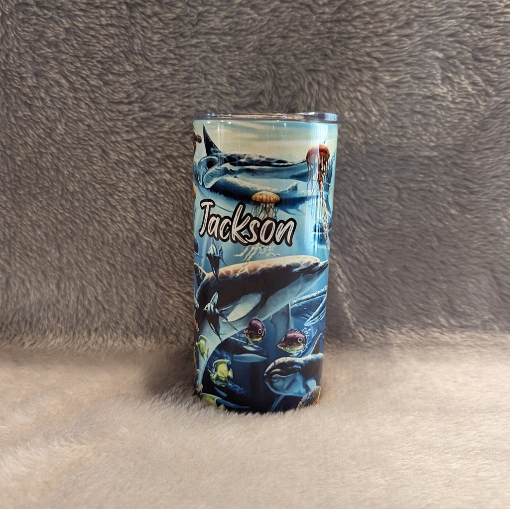 Colorful Kids Tumbler with Dolphins Sea Turtles Sharks, and More, Fun Drinkware for Little Explorers! Dolphin Cup With Name