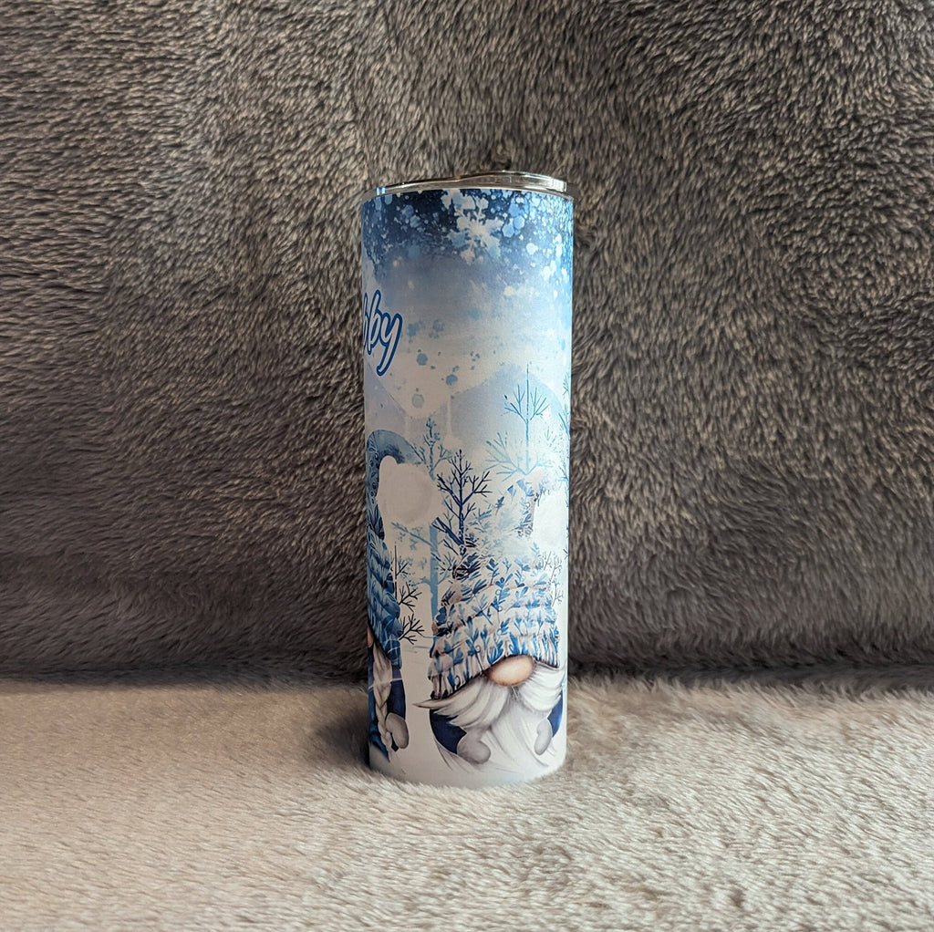 Christmas Gnomes In Blue Tumbler, Gnome Cup With Straw, Gnome Gift, Personalized Gnome Tumbler, Gnome Cup With Name, Personalized Cup