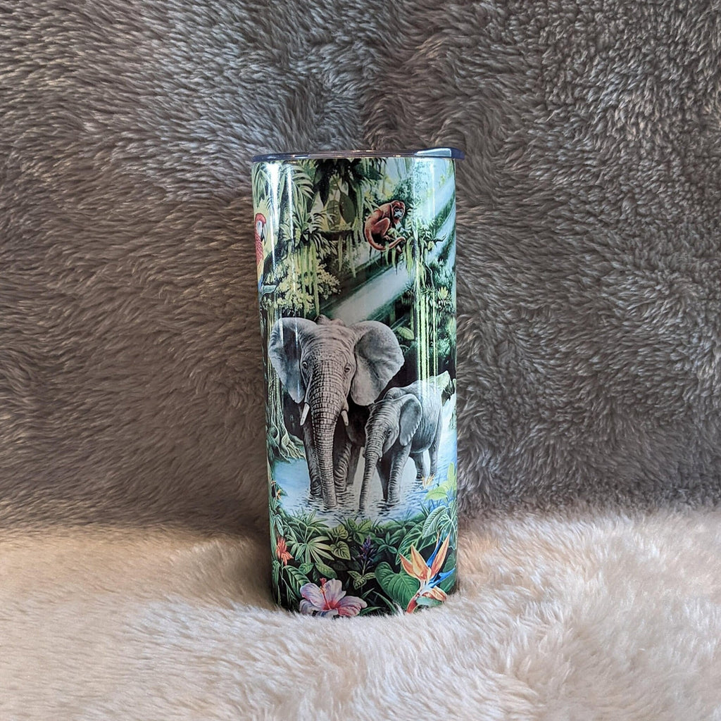 Kids Elephant Jungle Tumbler 15oz With Reusable Straw, Can Be Personalized
