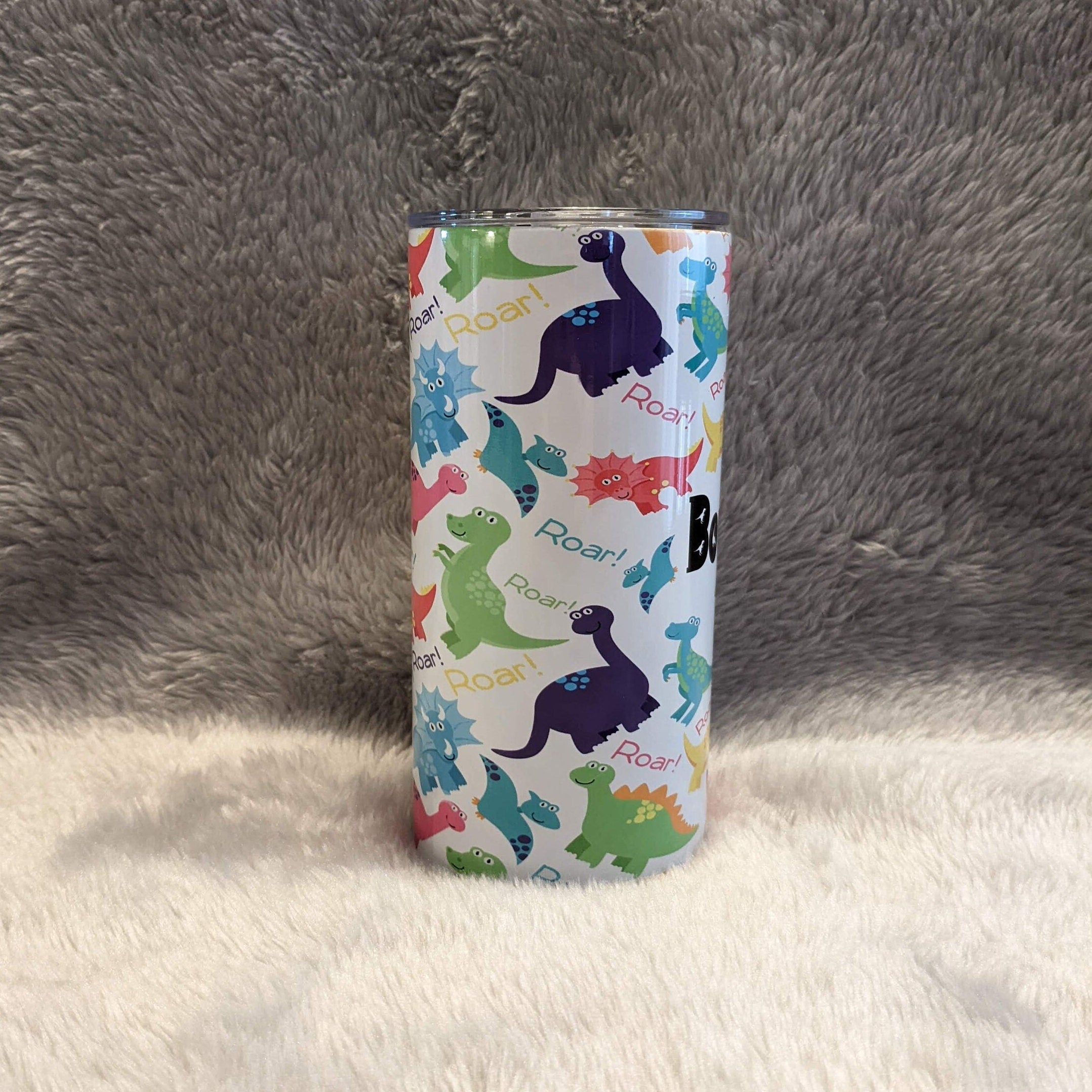 Kids Colorful Dinosaur Tumbler 15oz With Reusable Straw, Can Be Personalized