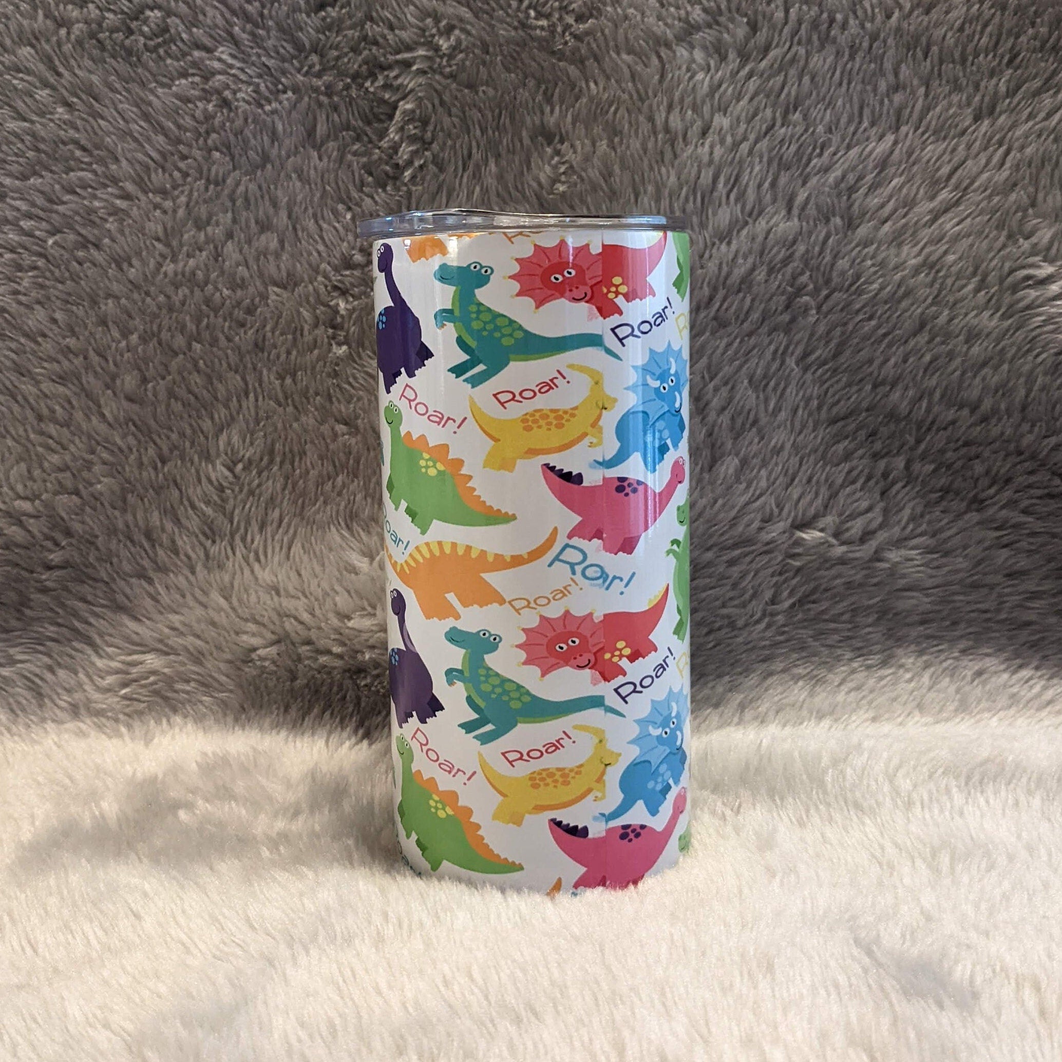 Kids Colorful Dinosaur Tumbler 15oz With Reusable Straw, Can Be Personalized