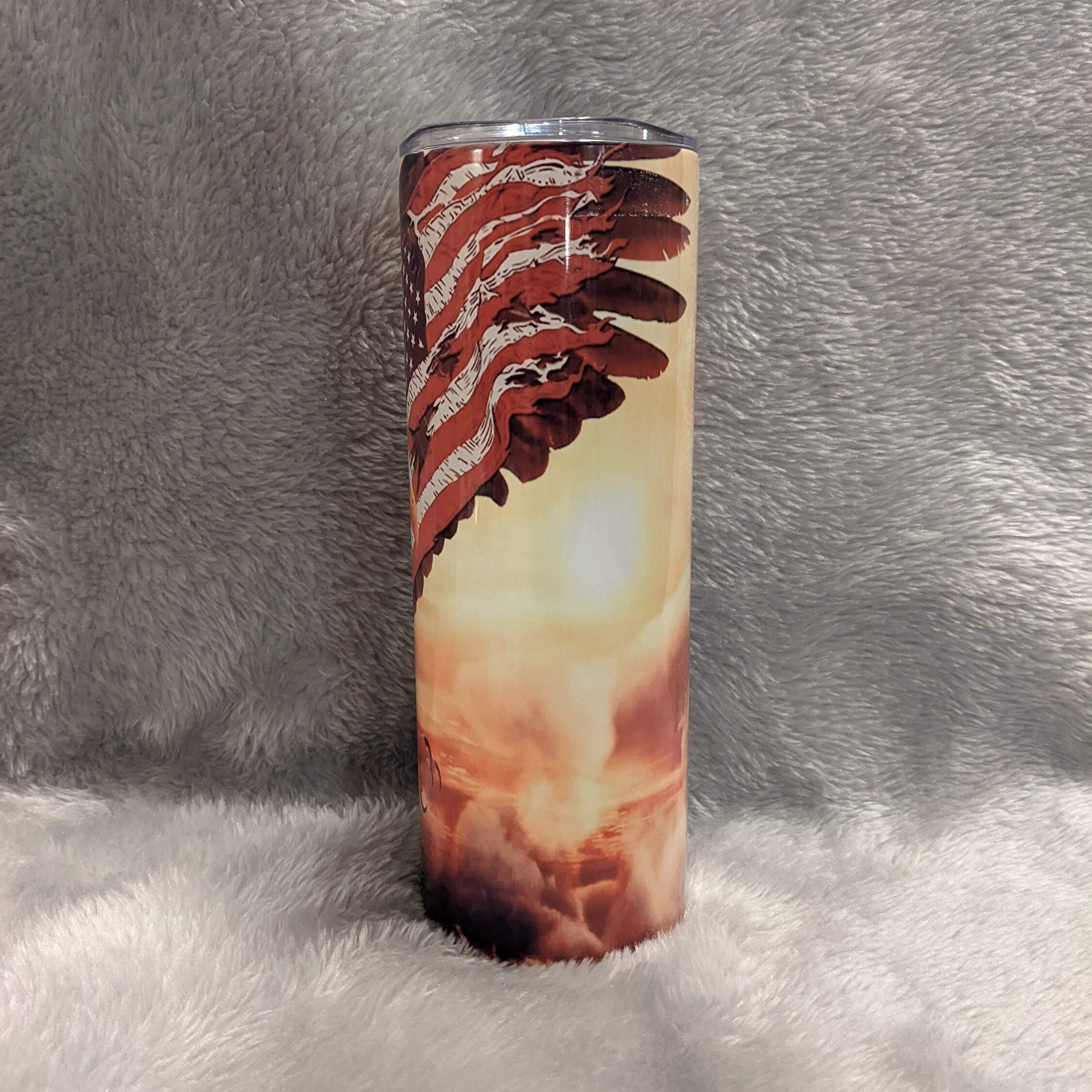 Beautiful Eagle Tumbler With Eagle and Flag, Eagle Tumbler With Straw, Wildlife Tumbler, Bald Eagle Tumbler, Gift For Him, Gift For Her
