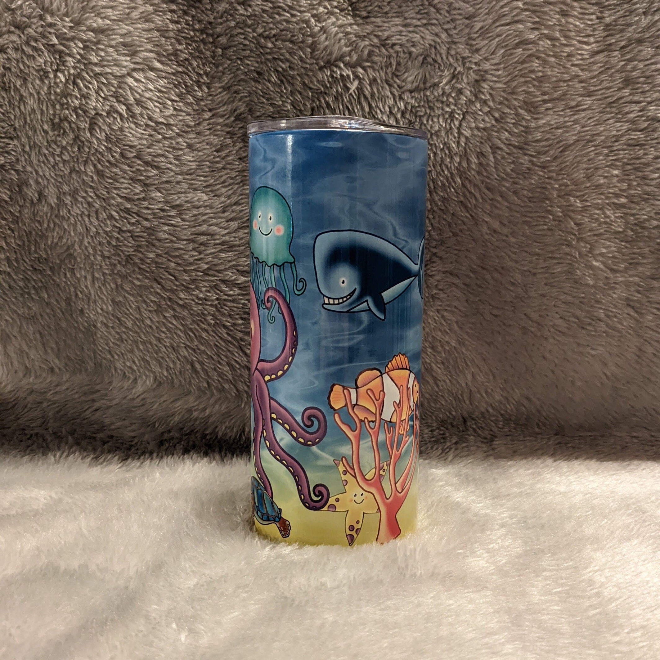Kids Sea life Octopus Tumbler That Can Be Personalized, Sea Animal Cup With Name, For Everyday Use and Includes A Plastic Straw