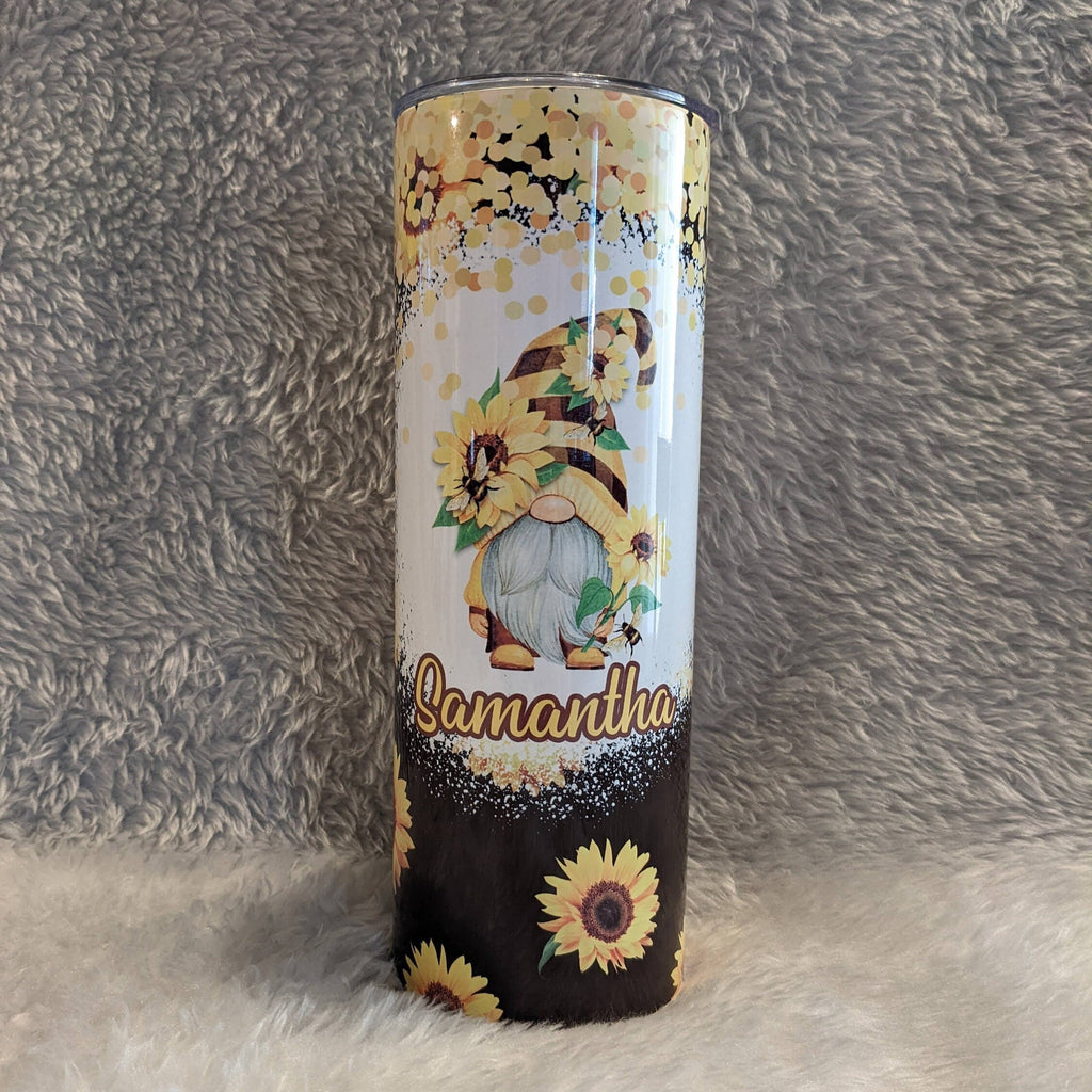 Sunflower Gnome  Tumbler 20oz With Reusable Straw, Can Be Personalized