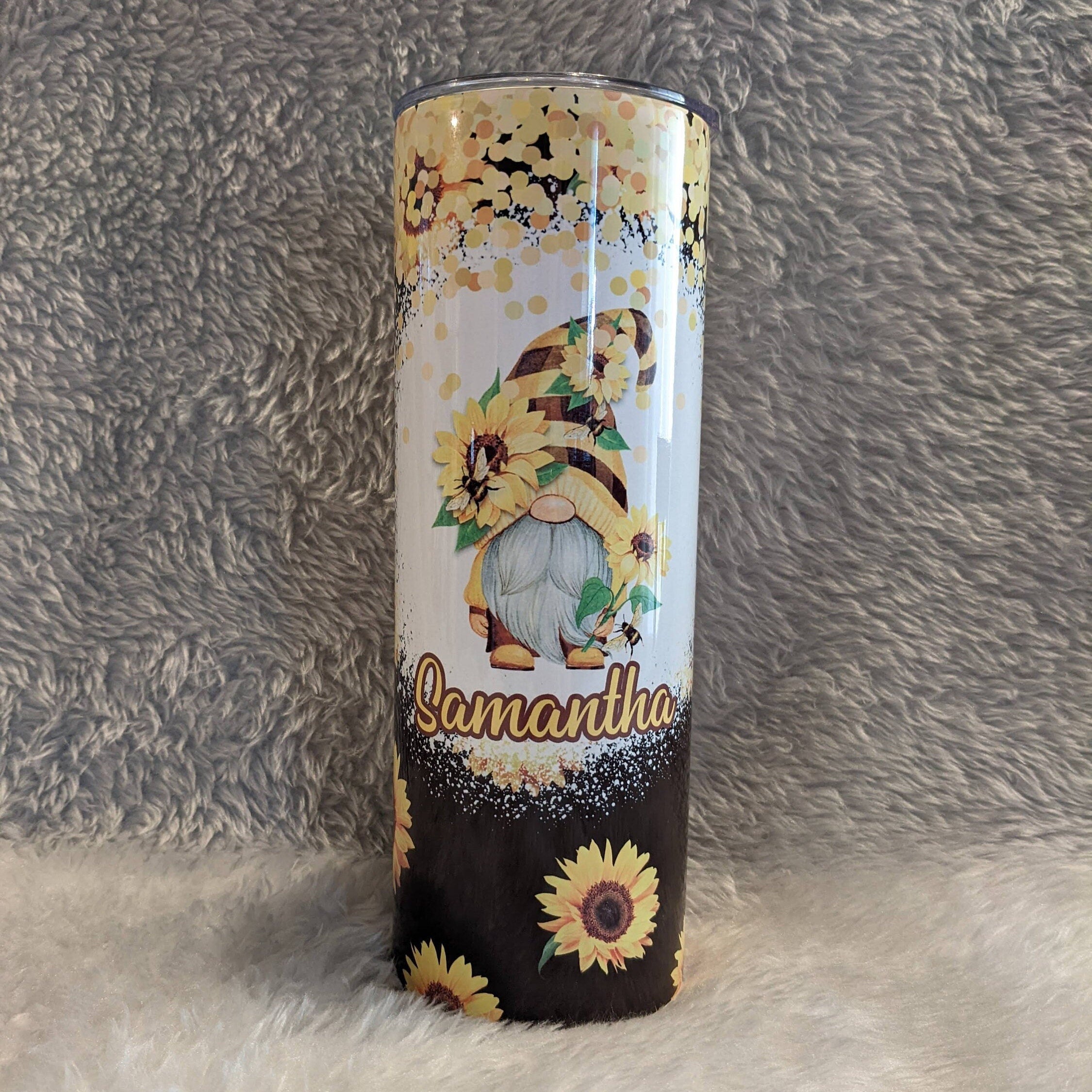 Sunflower Gnome  Tumbler 20oz With Reusable Straw, Can Be Personalized